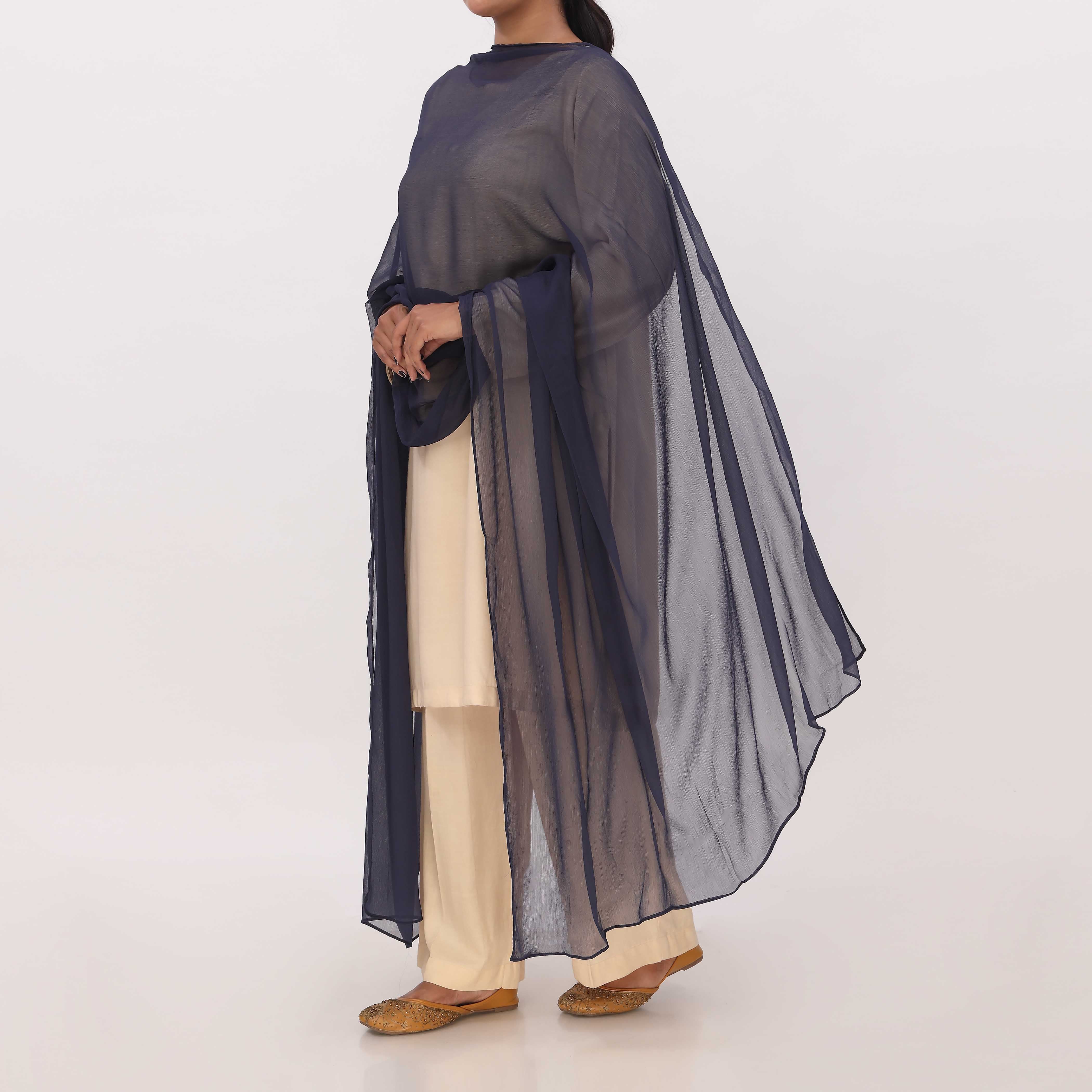 Navy Plain Chiffon Duppata PD5617 - Image 3