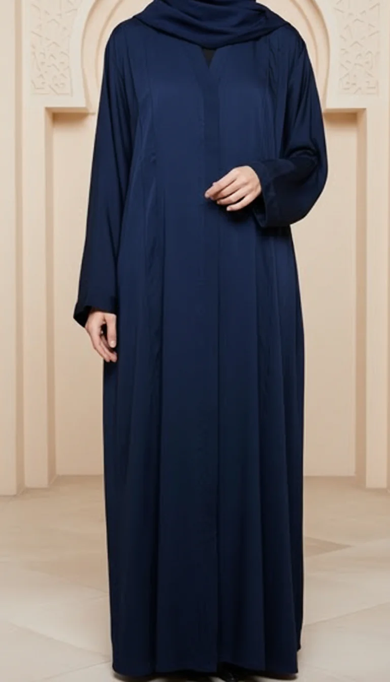 Navy Solid Dyed Shamose Silk Abaya PW5274 - Image 2
