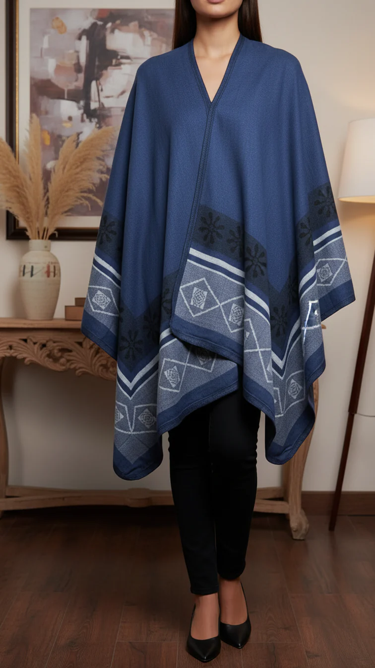Navy Winter Cape Shawl PW5924