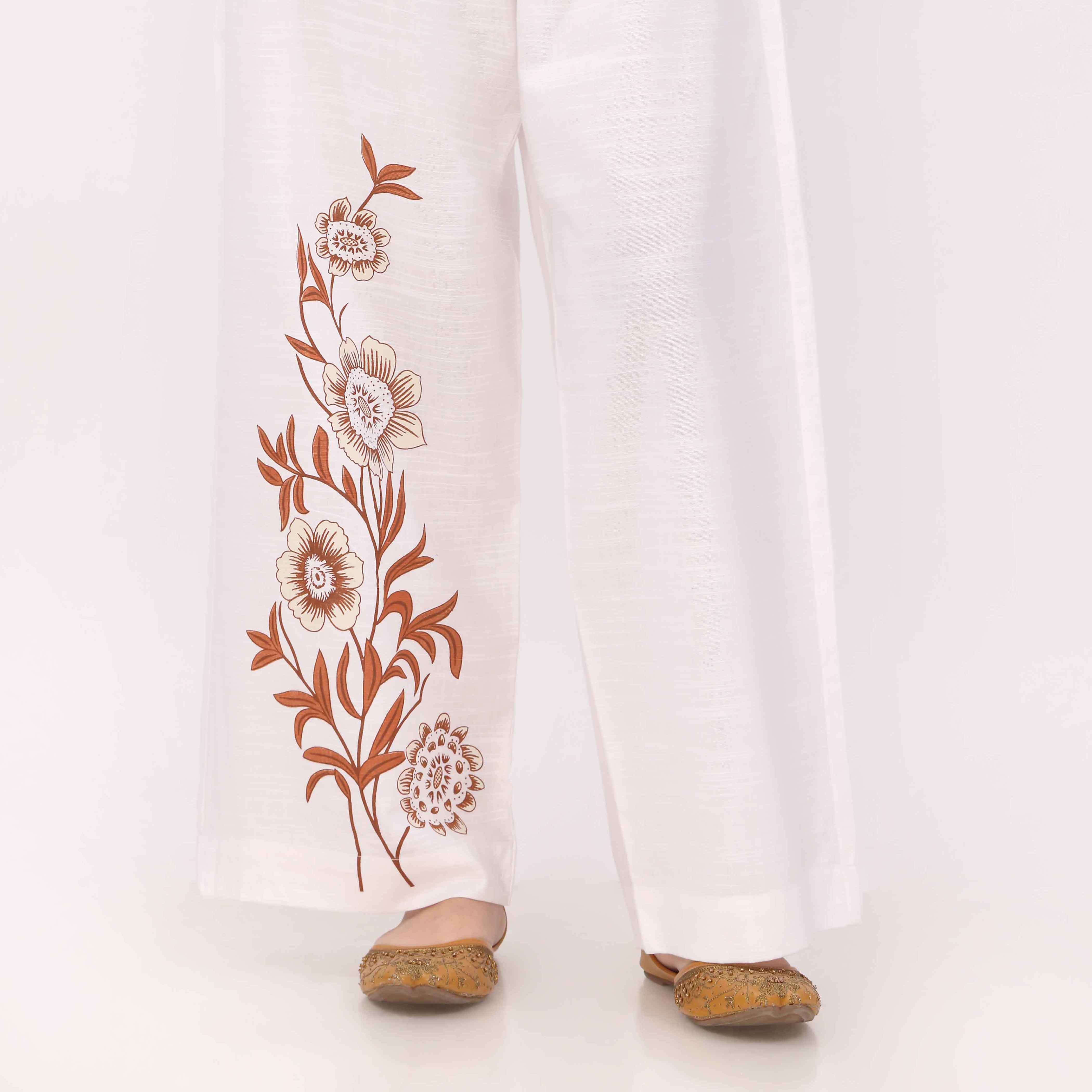 Off/White Slub Khaddar Trouser PL5142 - Image 2