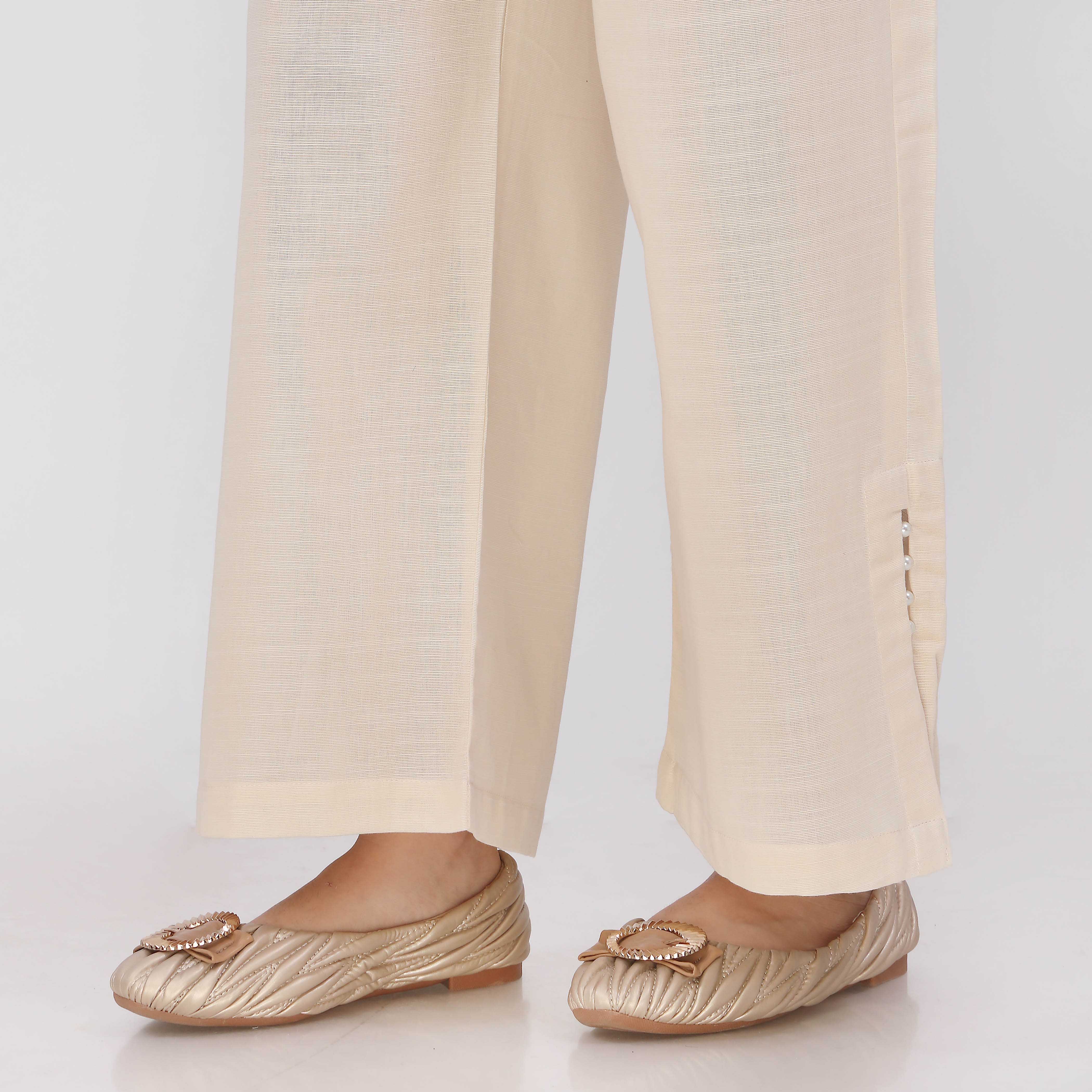 Off/White Slub Khaddar Trouser PL5144 - Image 4