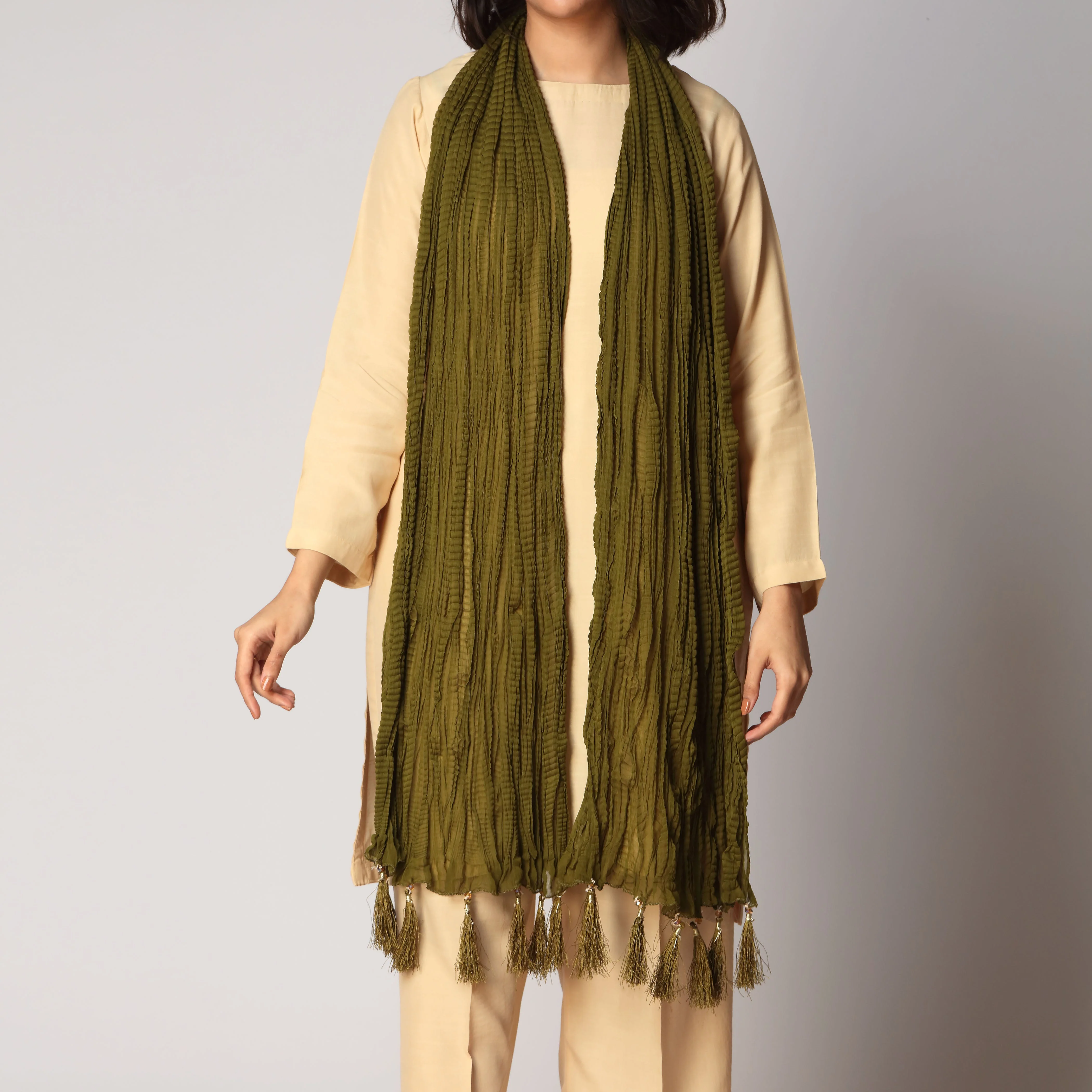 Olive Crush Chiffon stole  PS3756 - Image 2