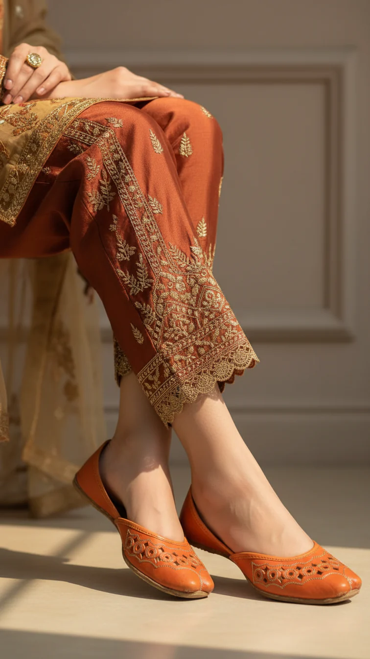 Orange Leather Khussa For Women EC8668