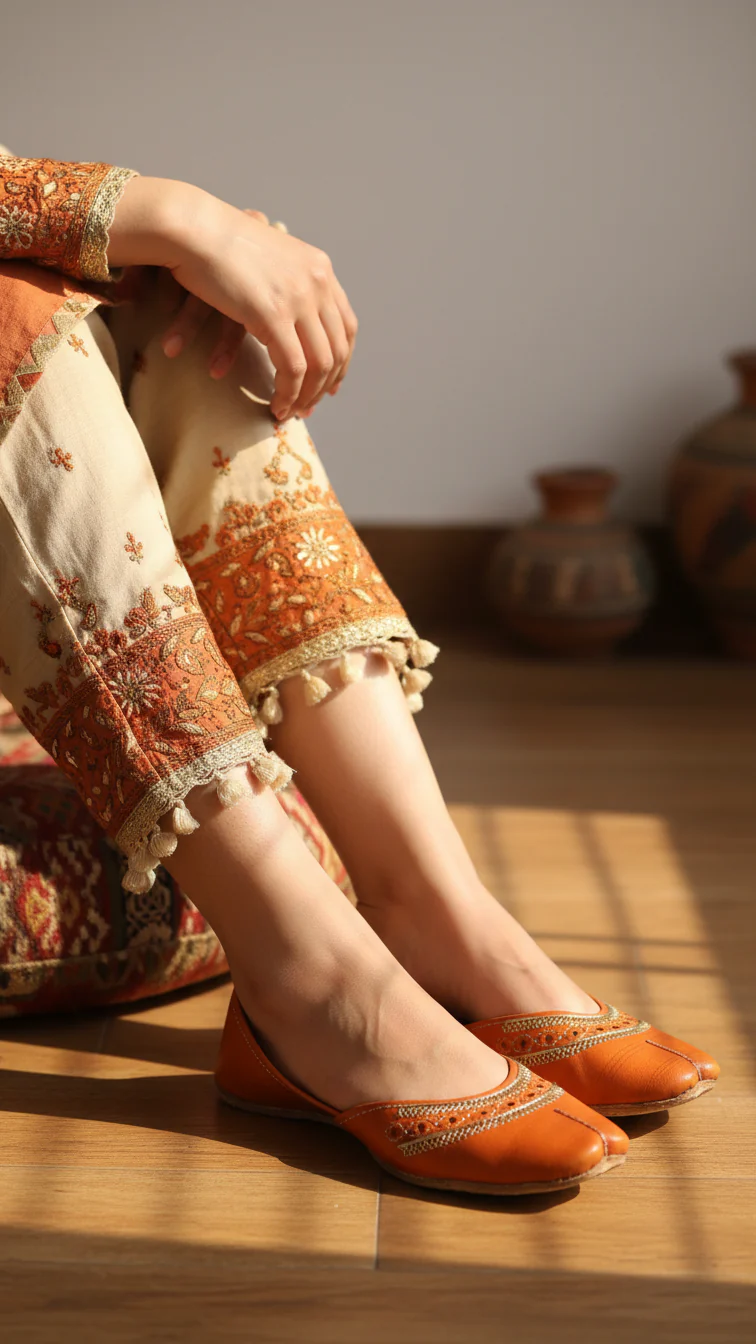 Orange Leather Khussa For Women EC8671