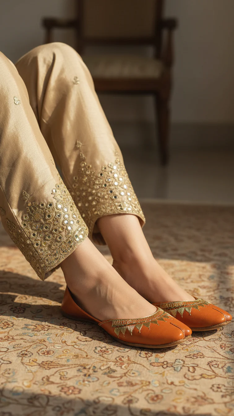 Orange Leather Khussa For Women EC8672