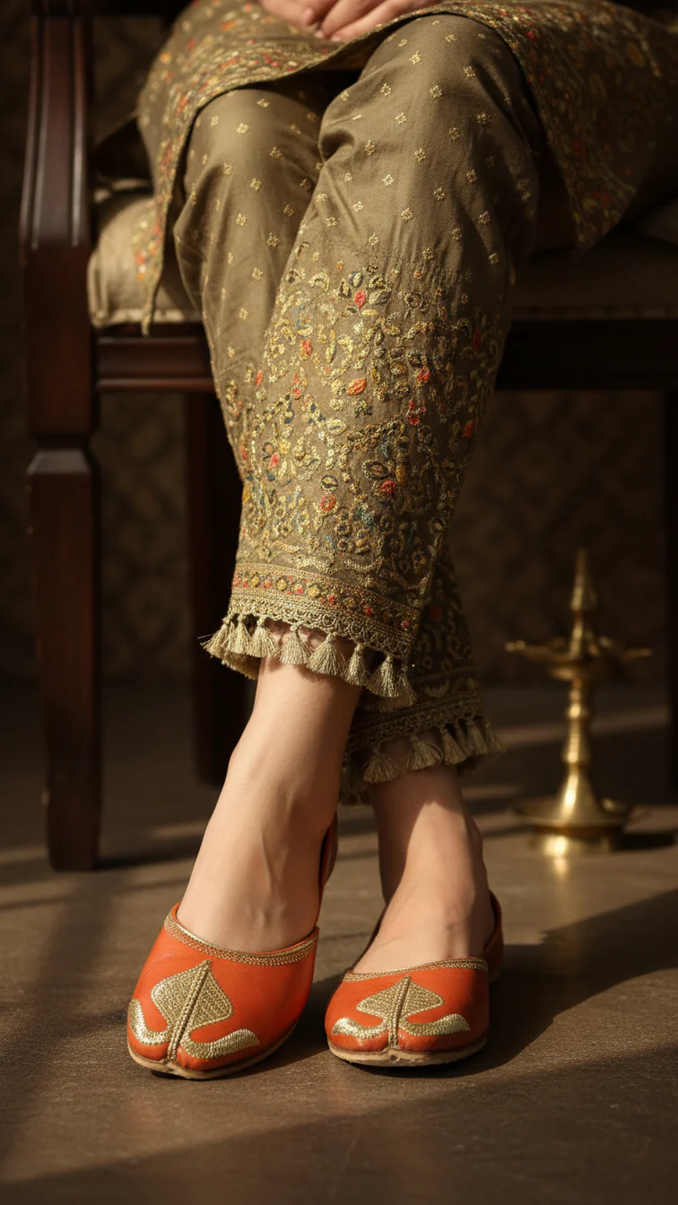 Orange Leather Khussa For Women EC8676