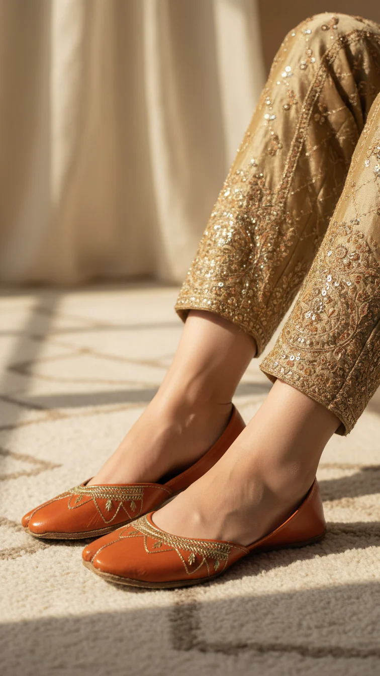 Orange Leather Khussa For Women EC8677