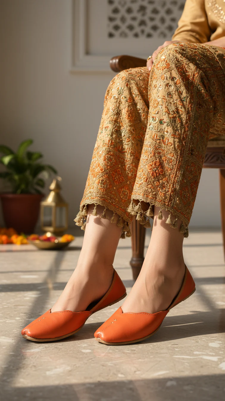 Orange Leather Khussa For Women EC8683