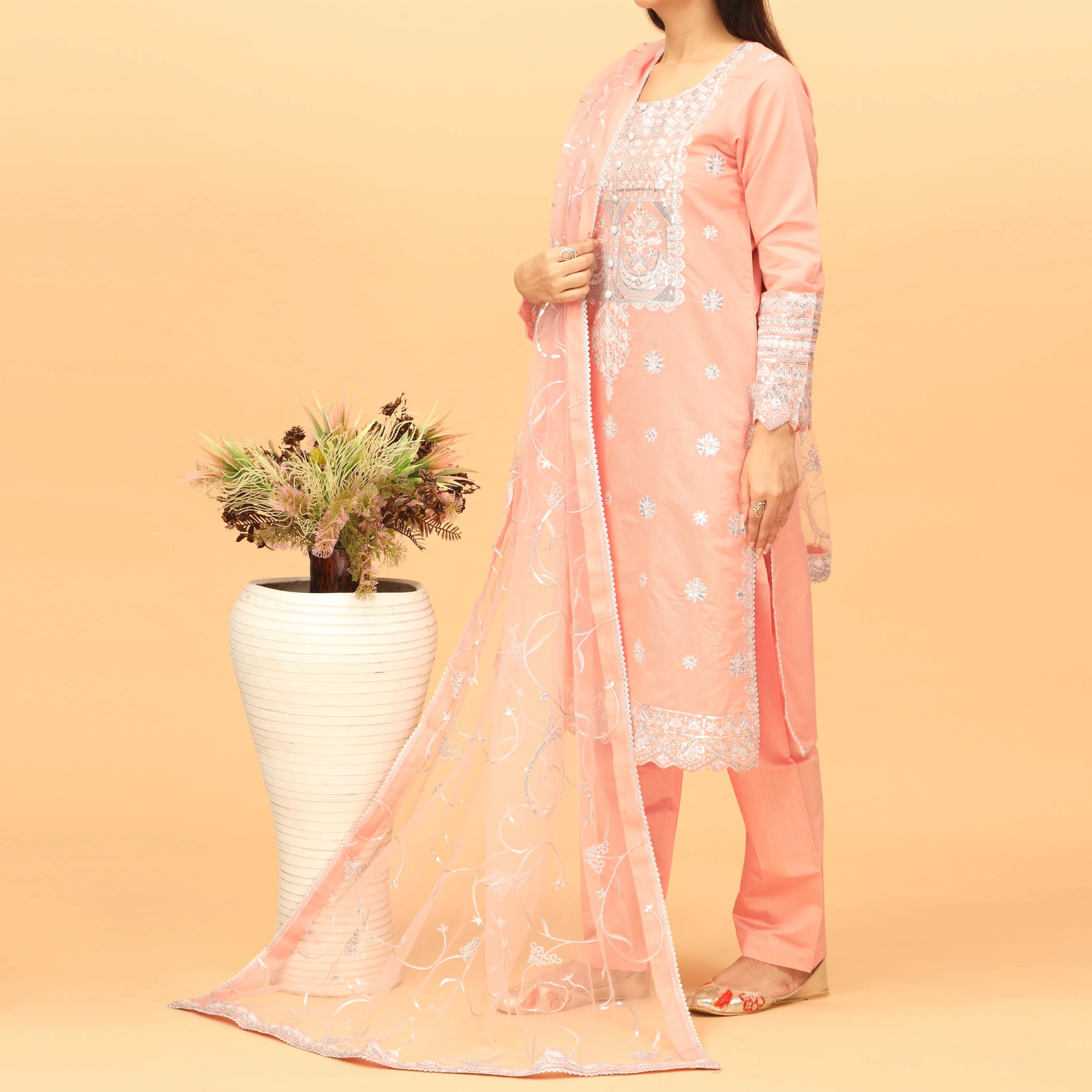 3PC Khaddi Net Embellished Suit PF4017 - Image 2