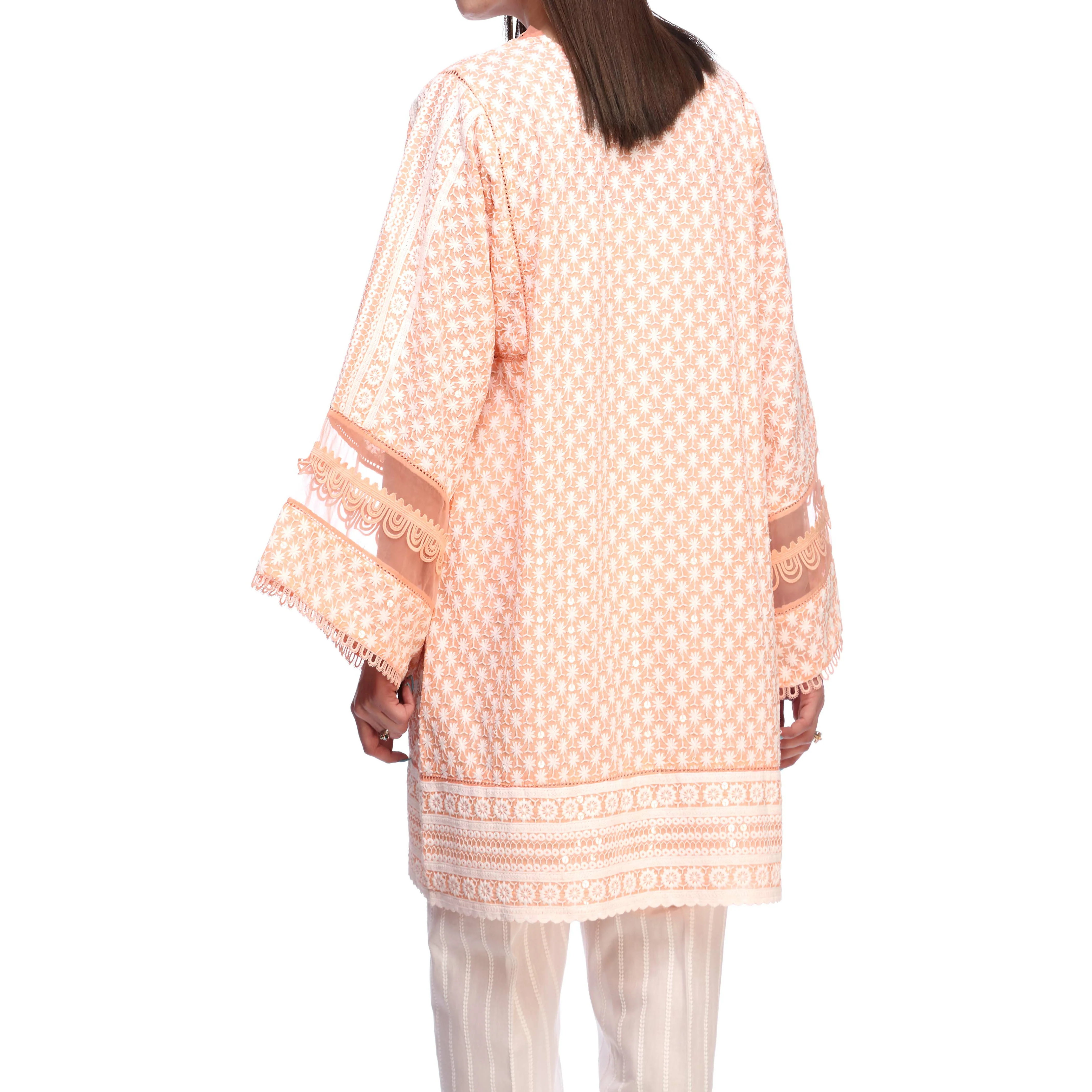 Peach Color ChikanKari Embellished Shirt PS2149 - Image 3
