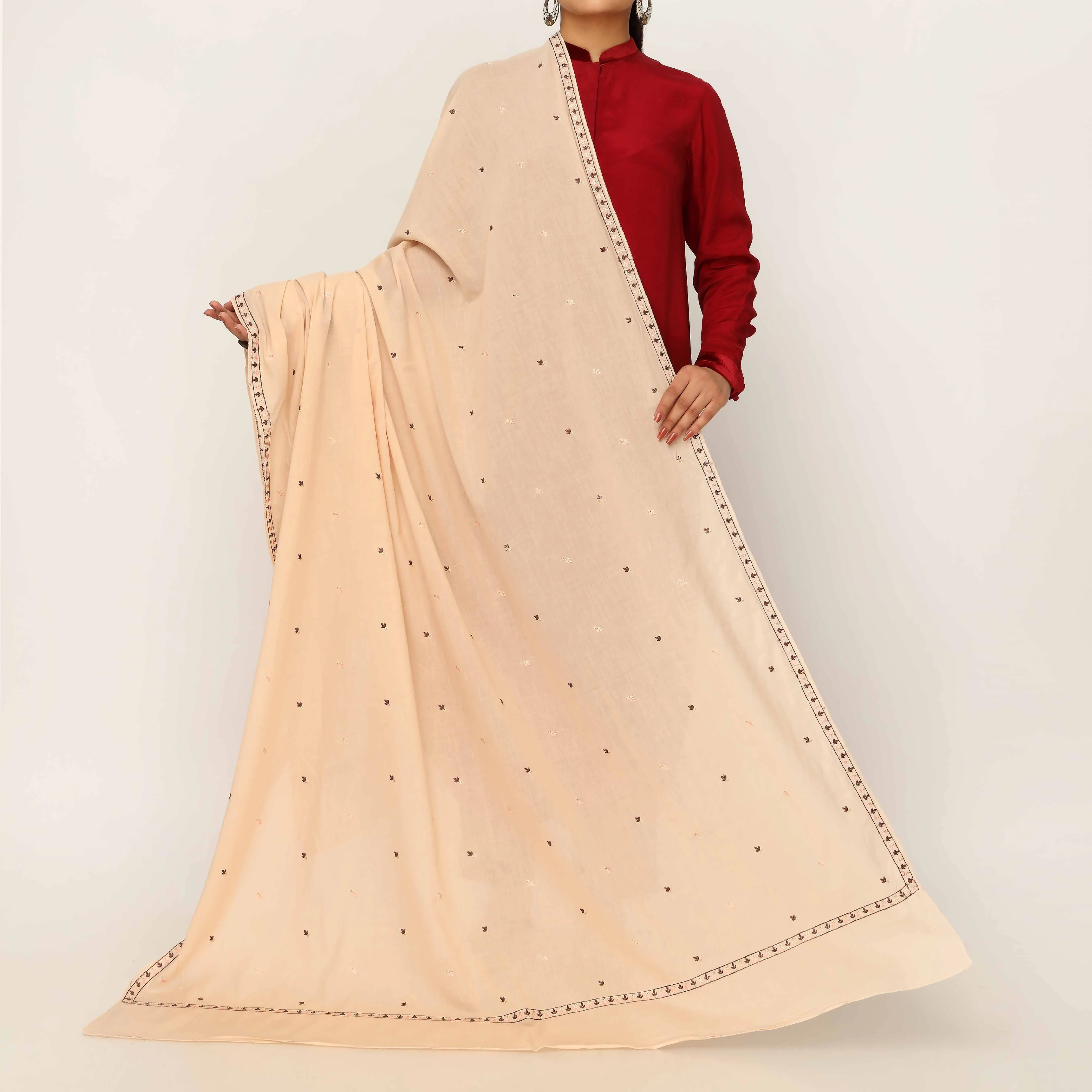 Peach Embroidered Cotton Dupatta PD5475 - Image 2
