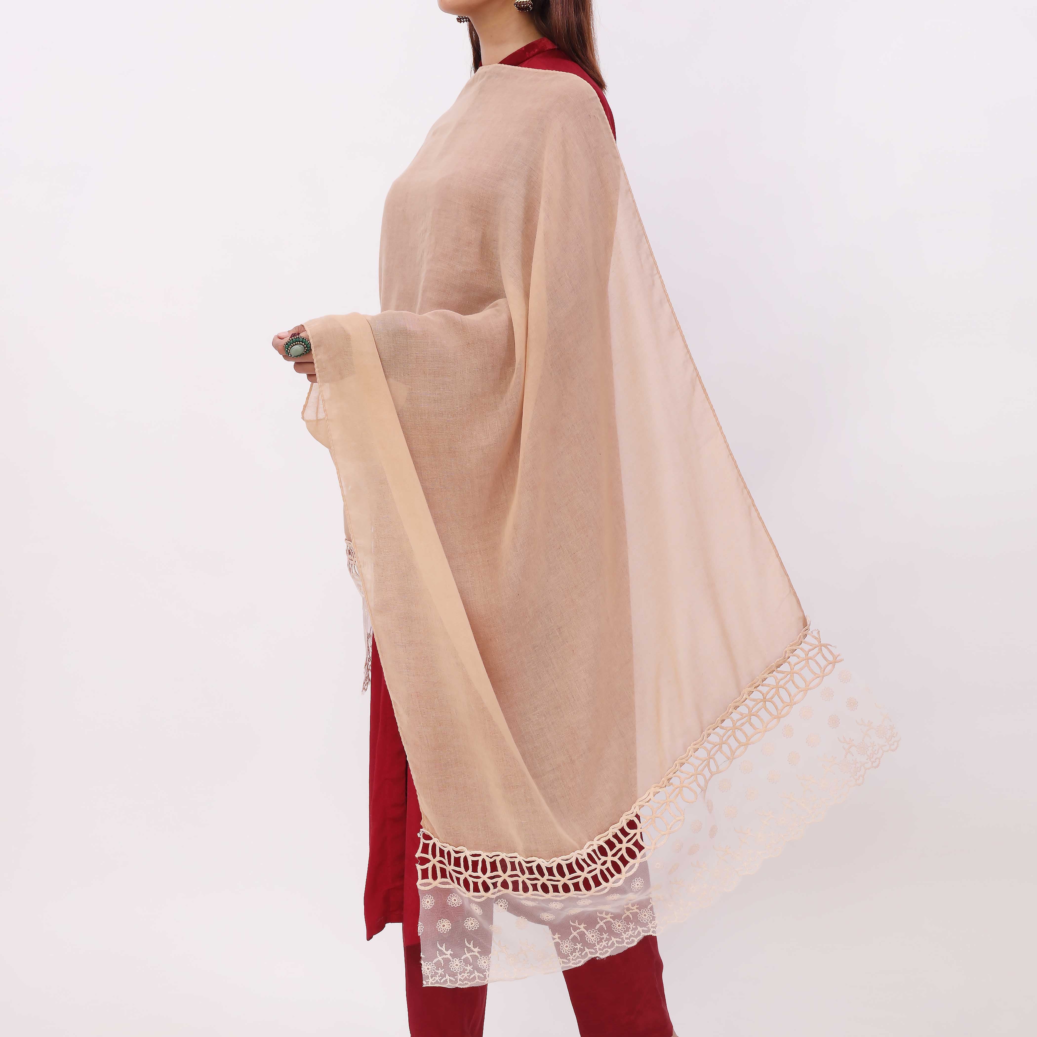 Peach Embroidered Stole PD5338 - Image 3