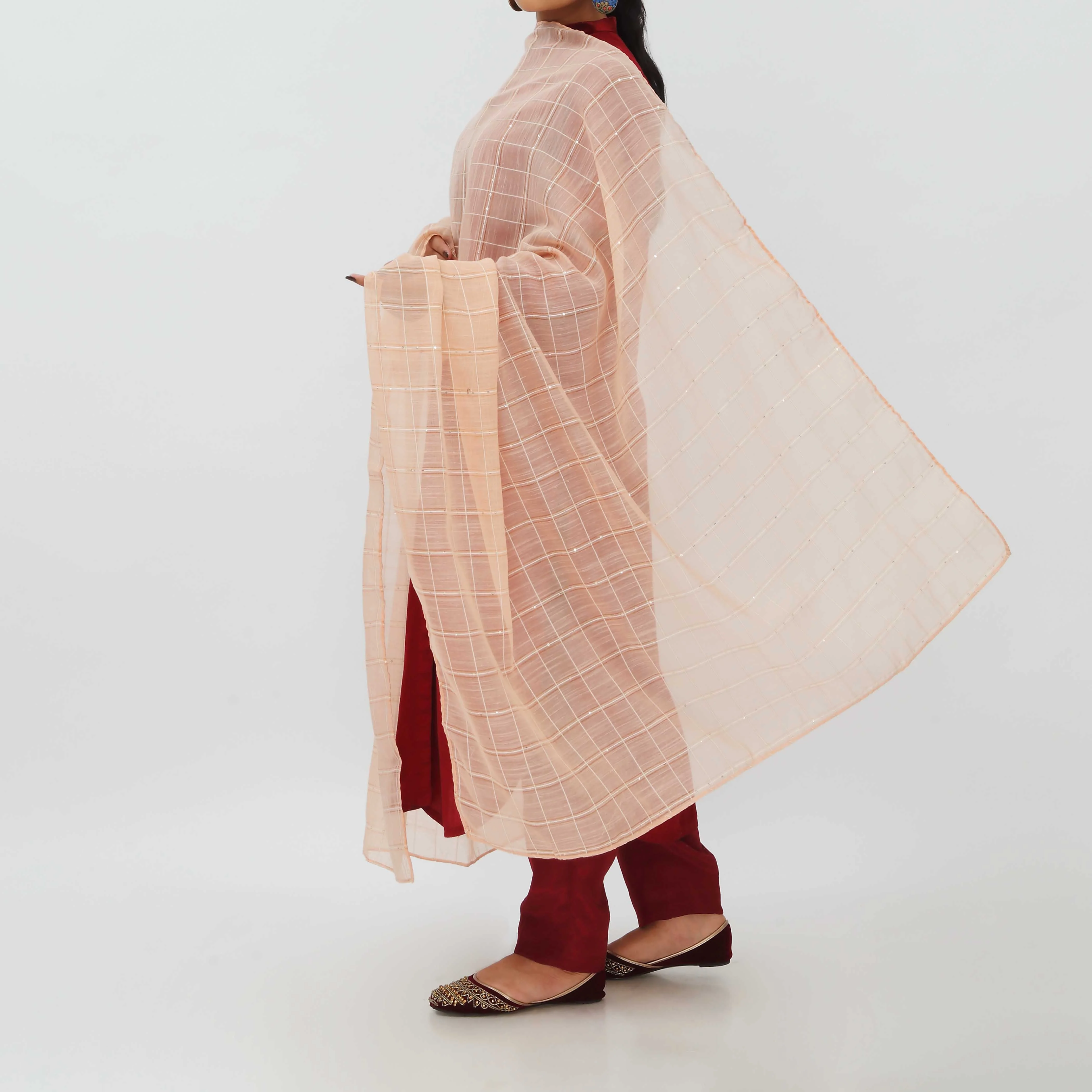 Peach Monark Poly Cotton Checker Duppata PD5540 - Image 2