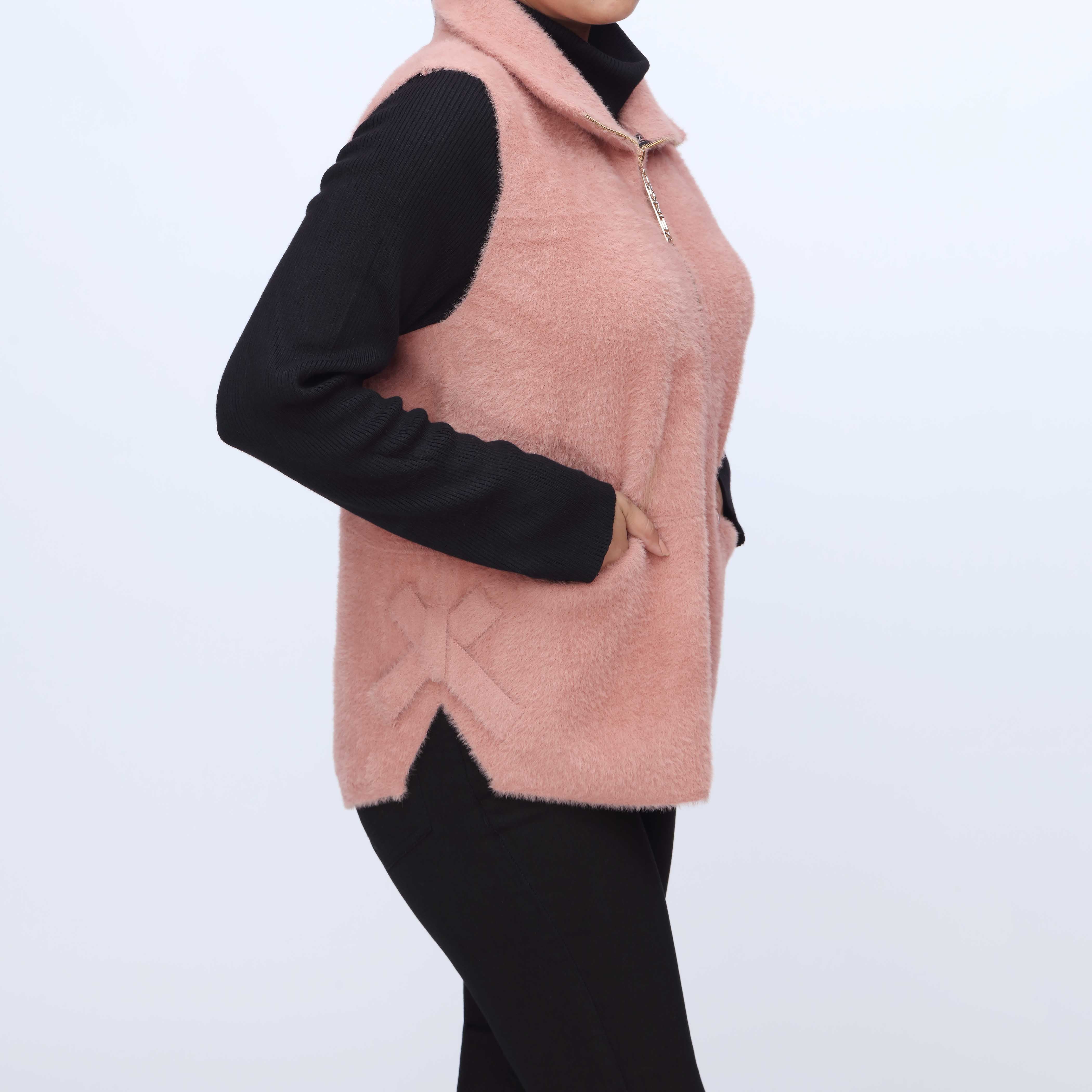 Peach Sleeveless Zip-Up Collared Cardigan PW3920 - Image 2