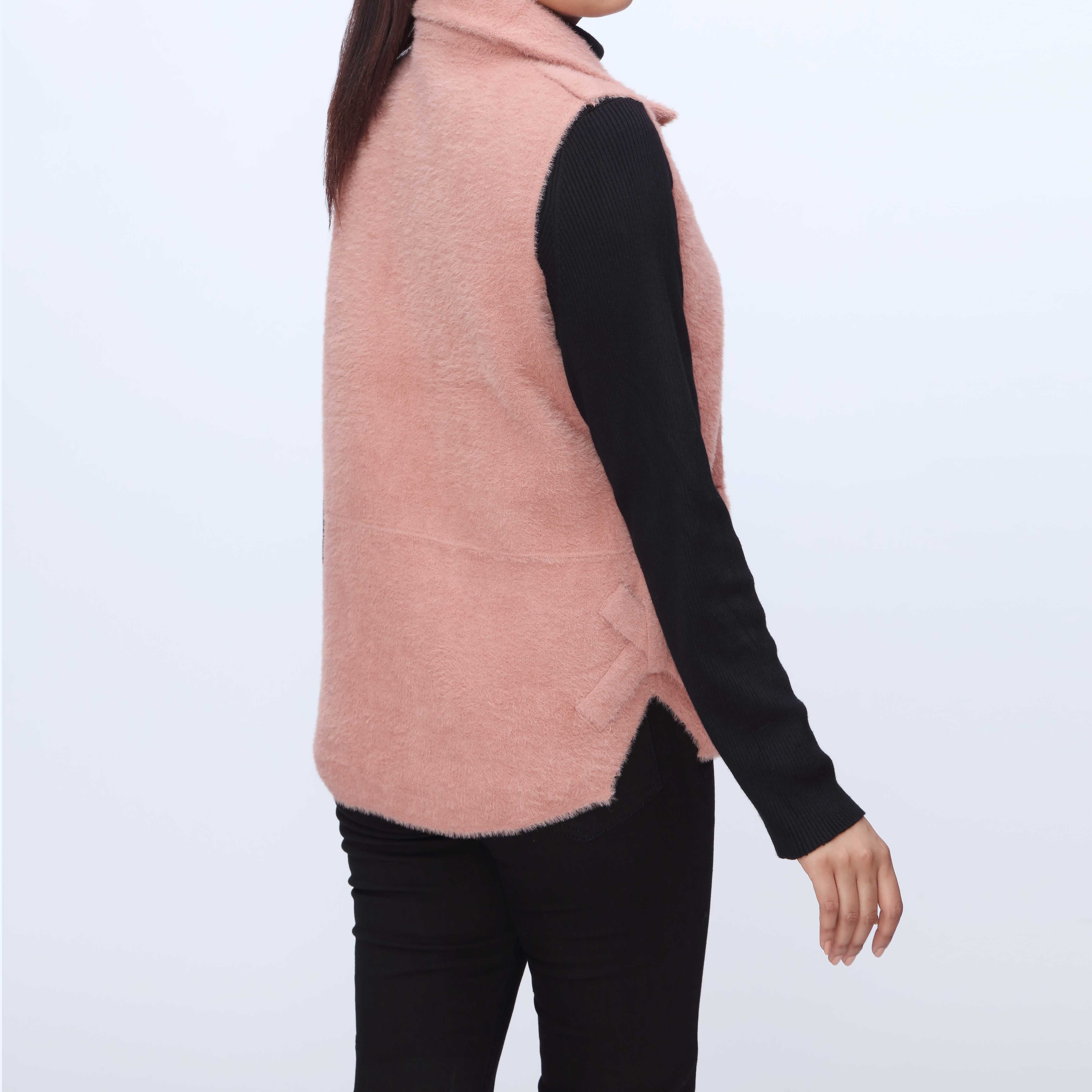 Peach Sleeveless Zip-Up Collared Cardigan PW3920 - Image 3