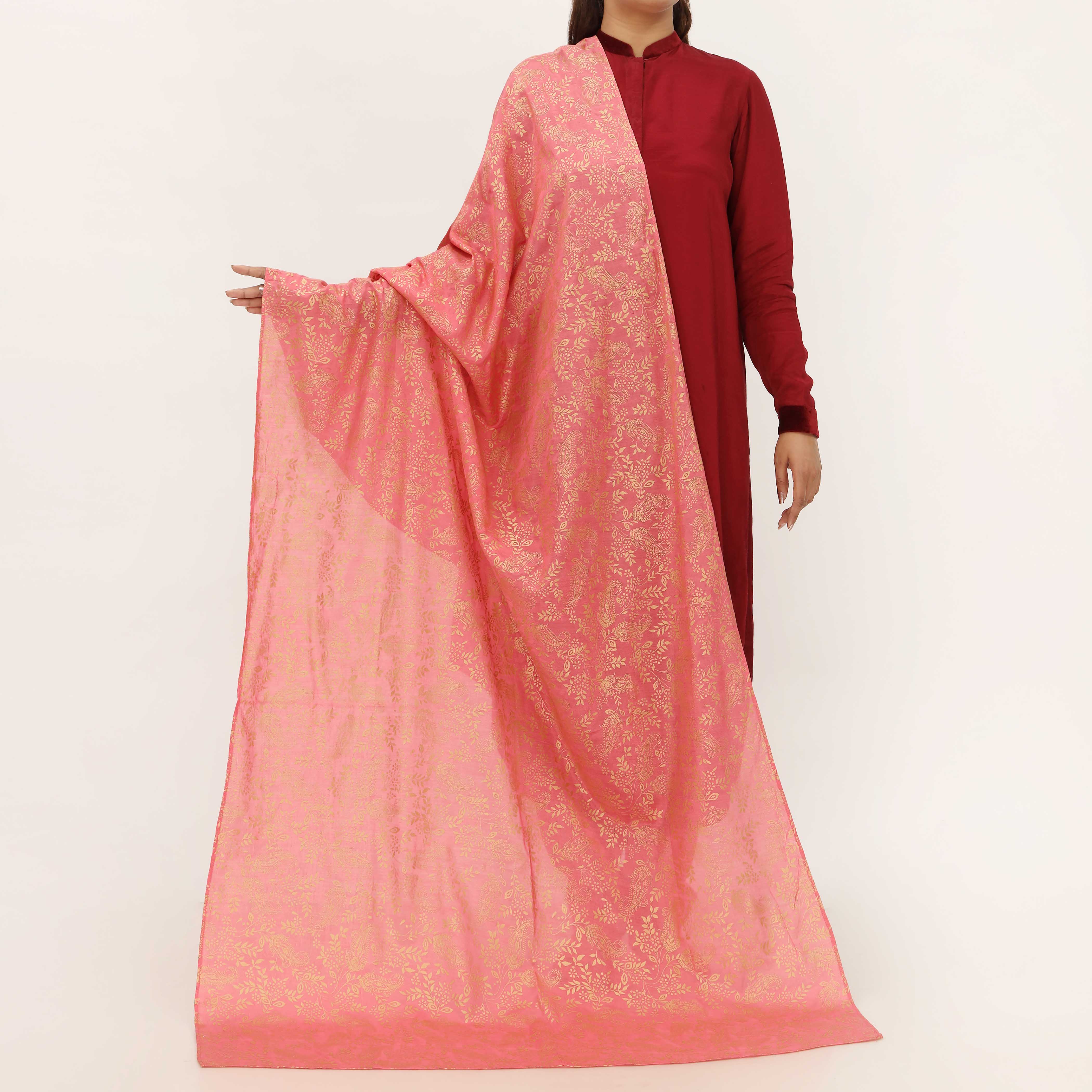 Pink Cotton Silk Dupatta PD5510 - Image 2