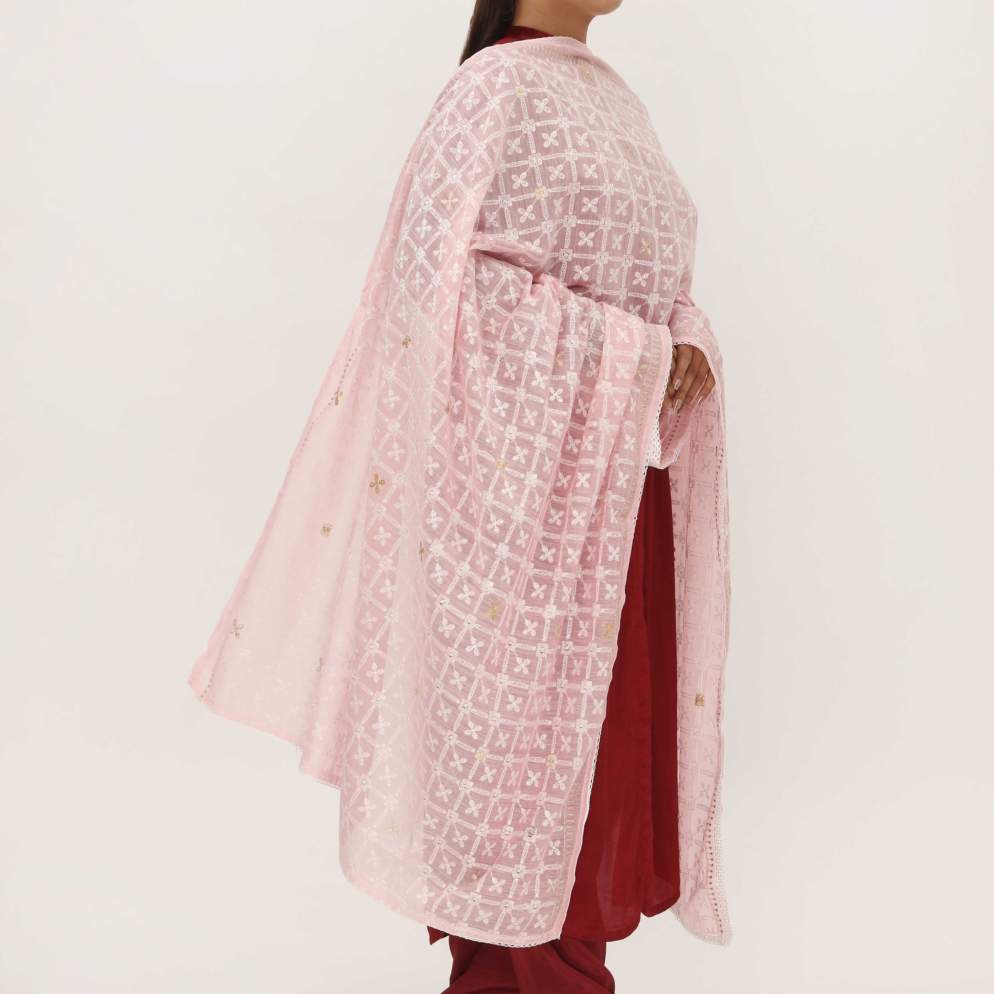 Pink Embroidered Dupatta PD5428 - Image 2