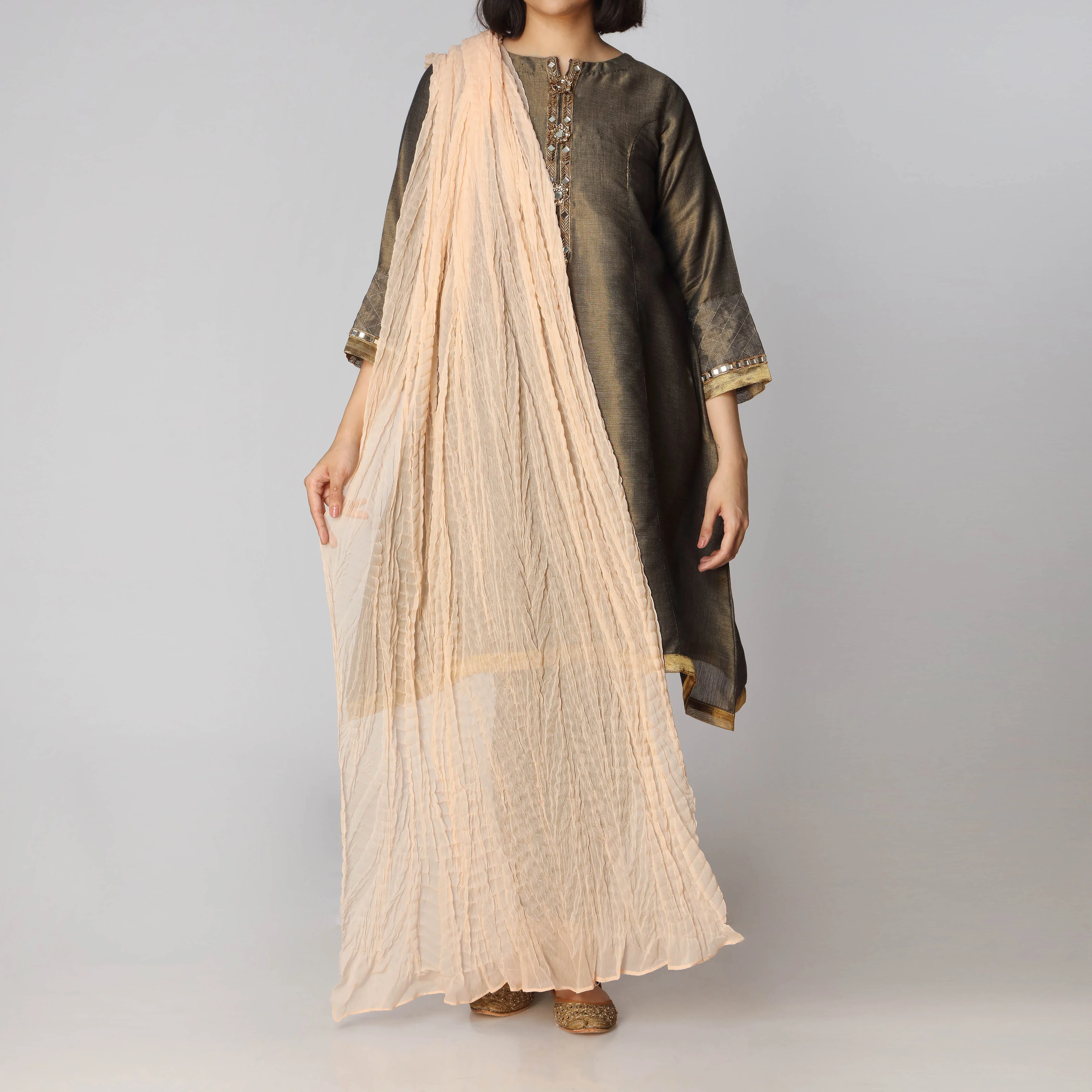 Pink Plain Chiffon Crush Dupatta  PW2768 - Image 2