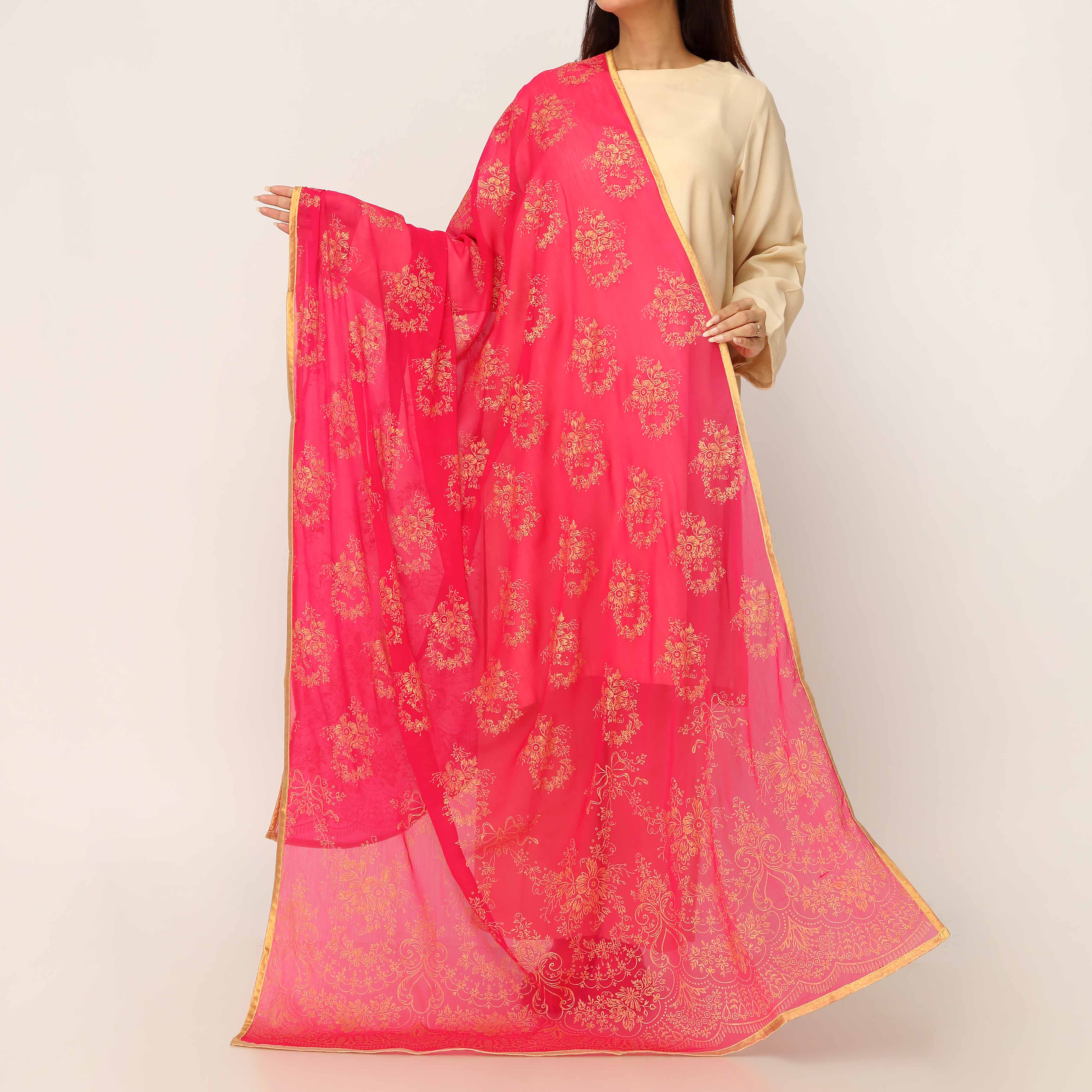Pink Screen Printed Chiffon Dupatta PD5391 - Image 2