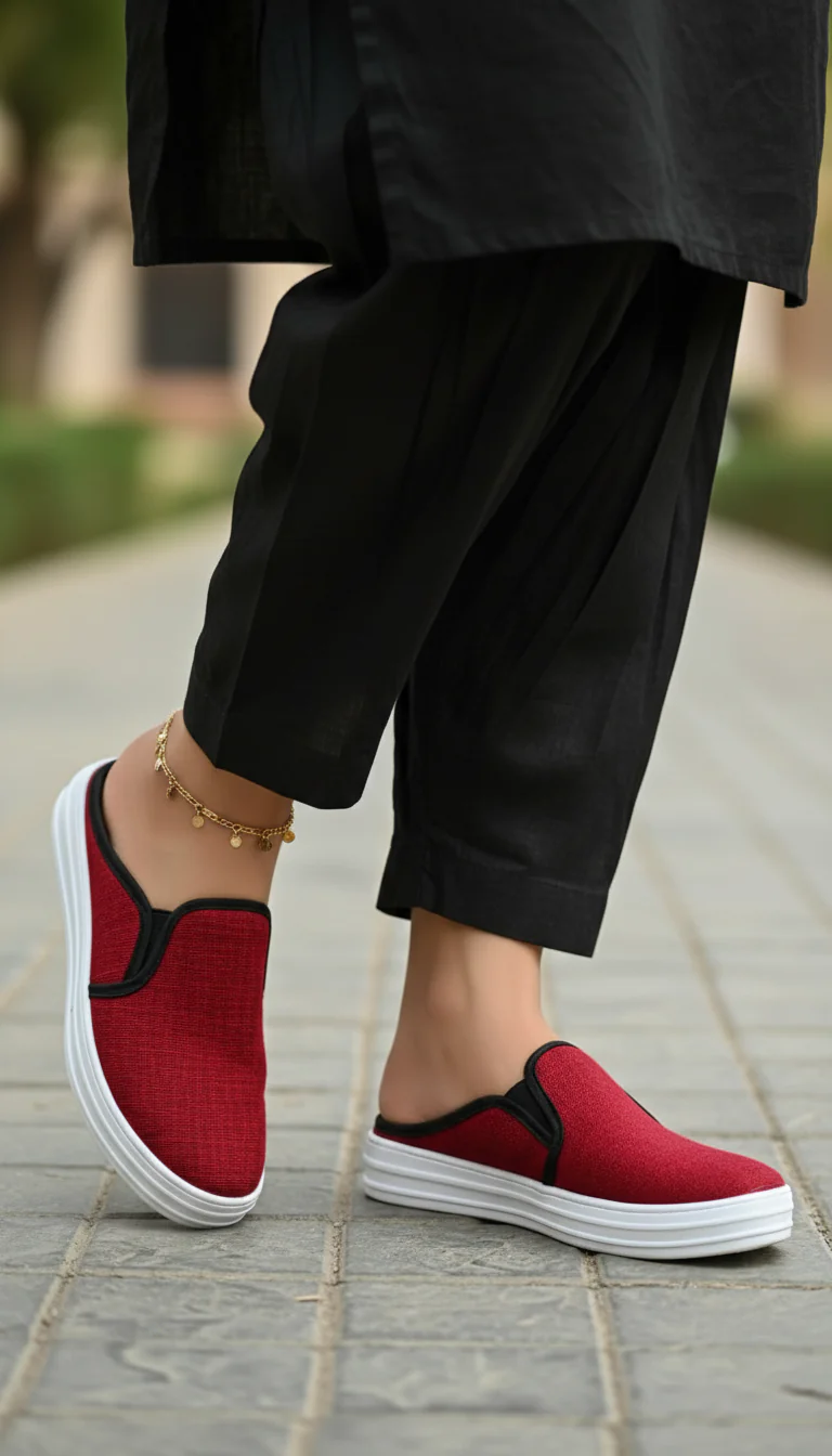 Red Canvas Slip Ons WN6200 - Image 10
