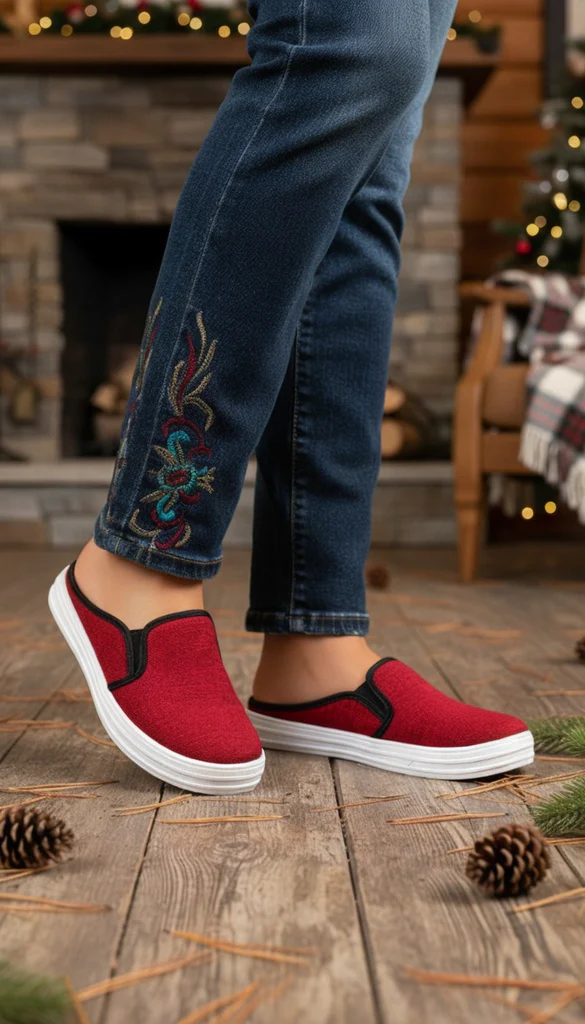 Red Canvas Slip Ons WN6200 - Image 11
