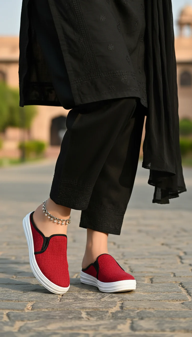 Red Canvas Slip Ons WN6200 - Image 5