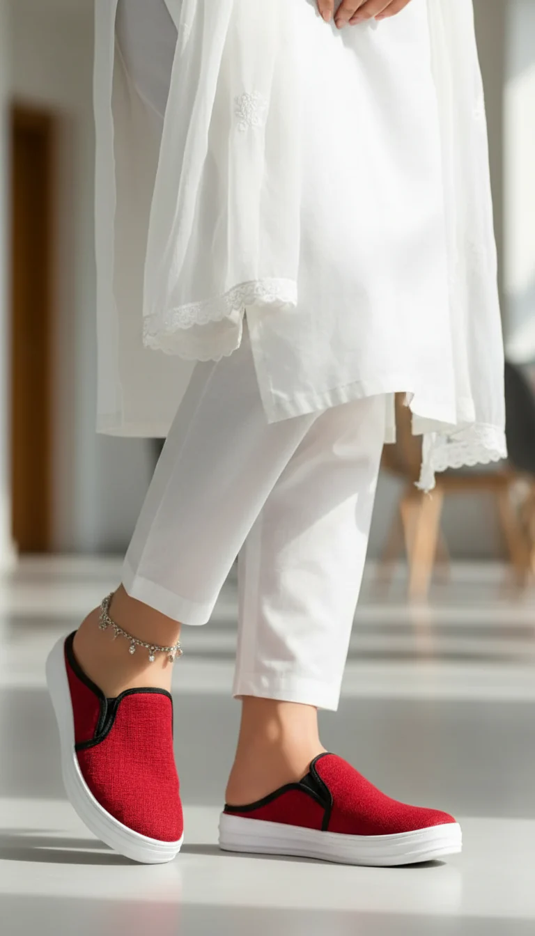 Red Canvas Slip Ons WN6200 - Image 7