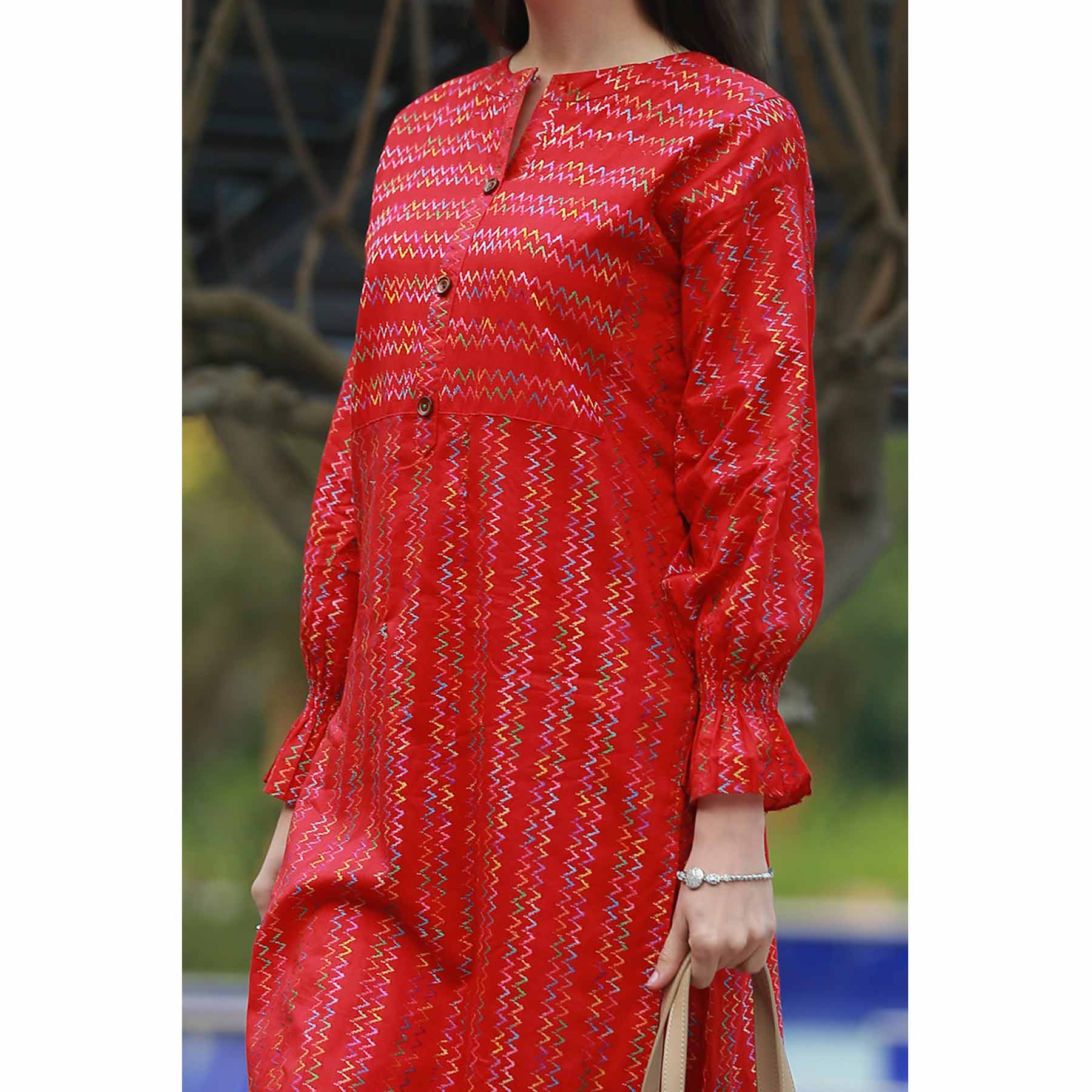 Red Color Embellished Jacquard Shirt PS2283 - Image 2