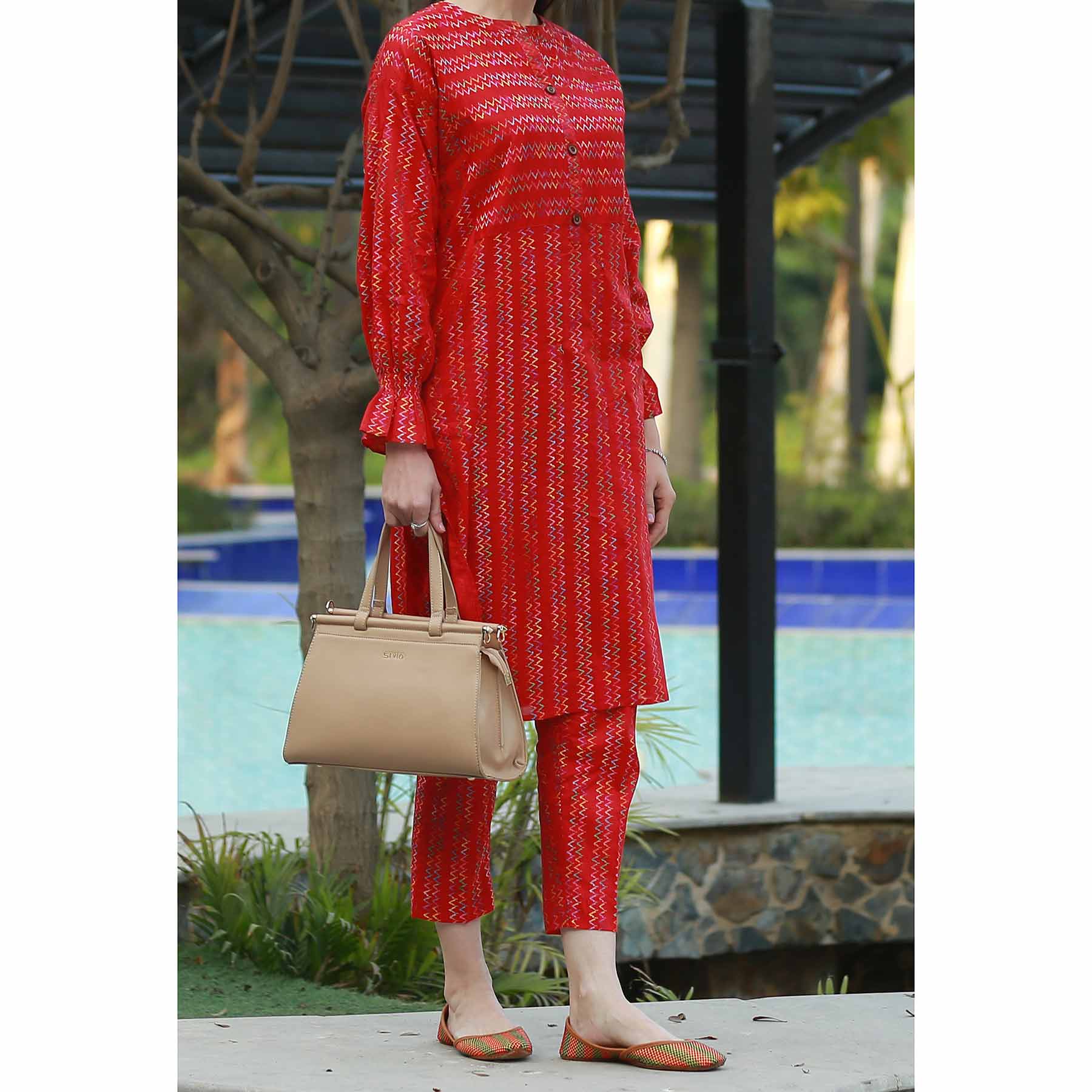 Red Color Embellished Jacquard Shirt PS2283 - Image 3