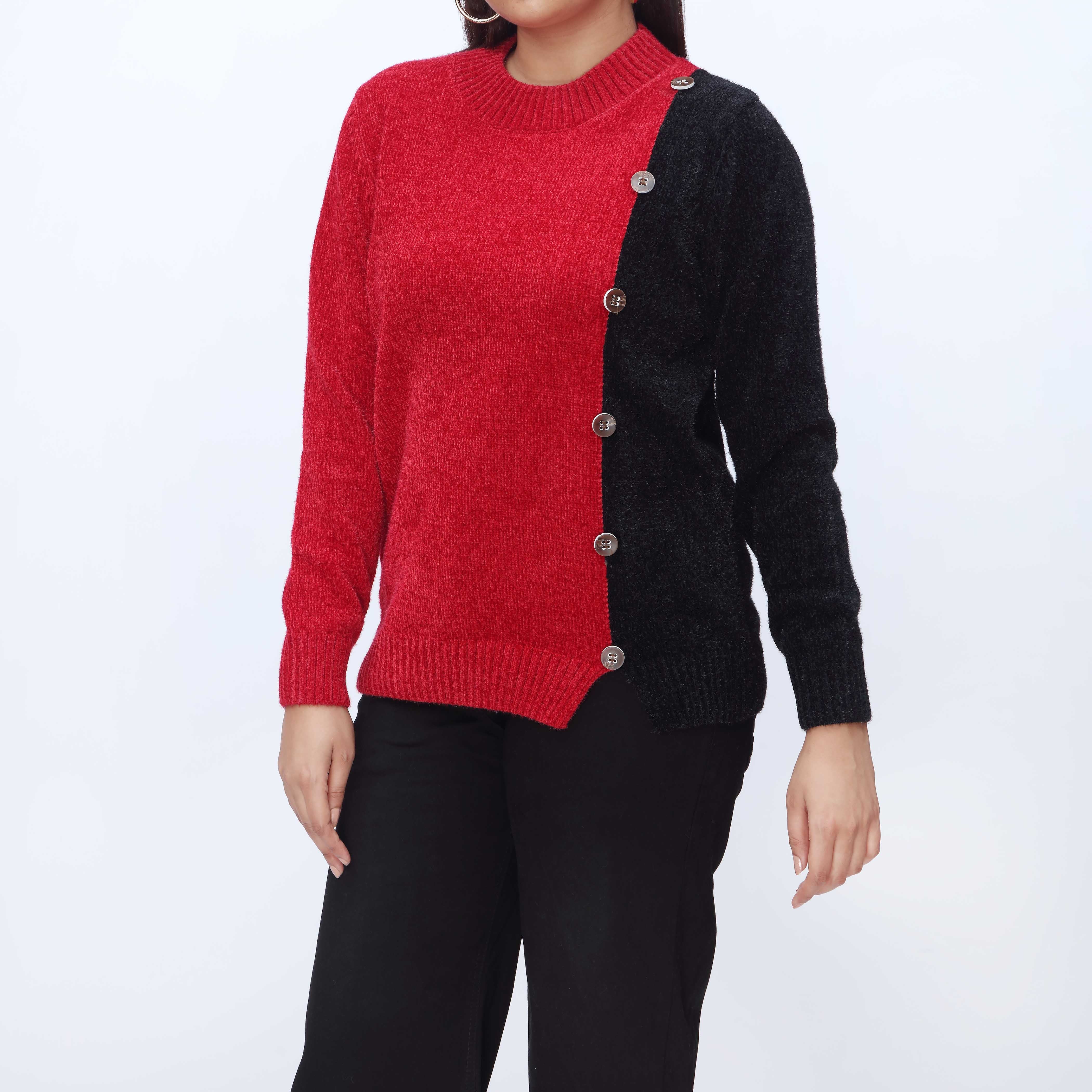 Red Crew Neck Pullover Sweater PW3916 - Image 2