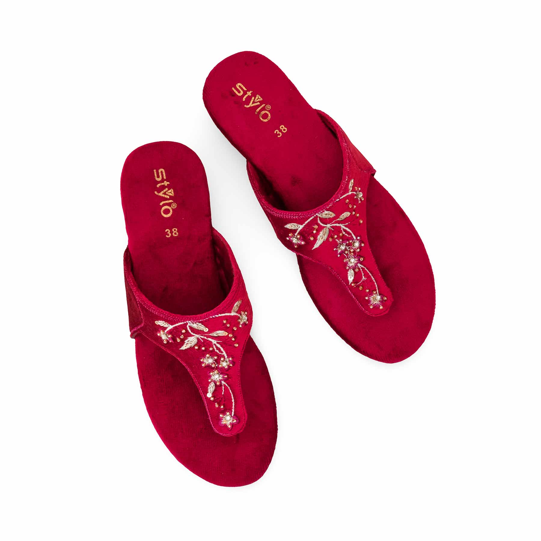 Red Ethnic Chappal For Women EC0239 - Image 5