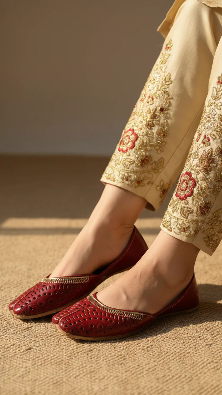 Red Leather Khussa For Women EC8674