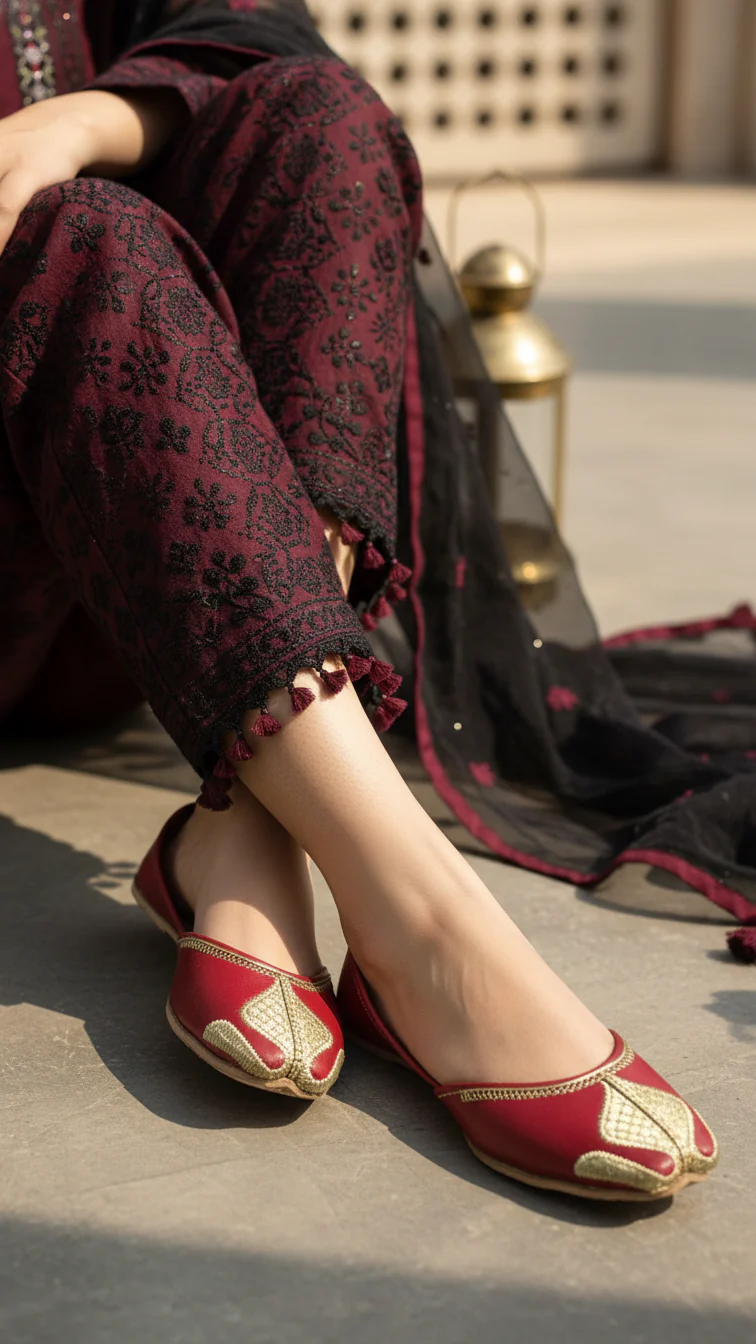 Red Leather Khussa For Women EC8676