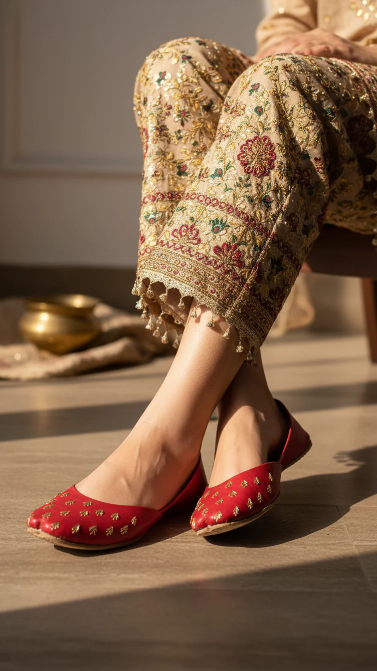 Red Leather Khussa For Women EC8684