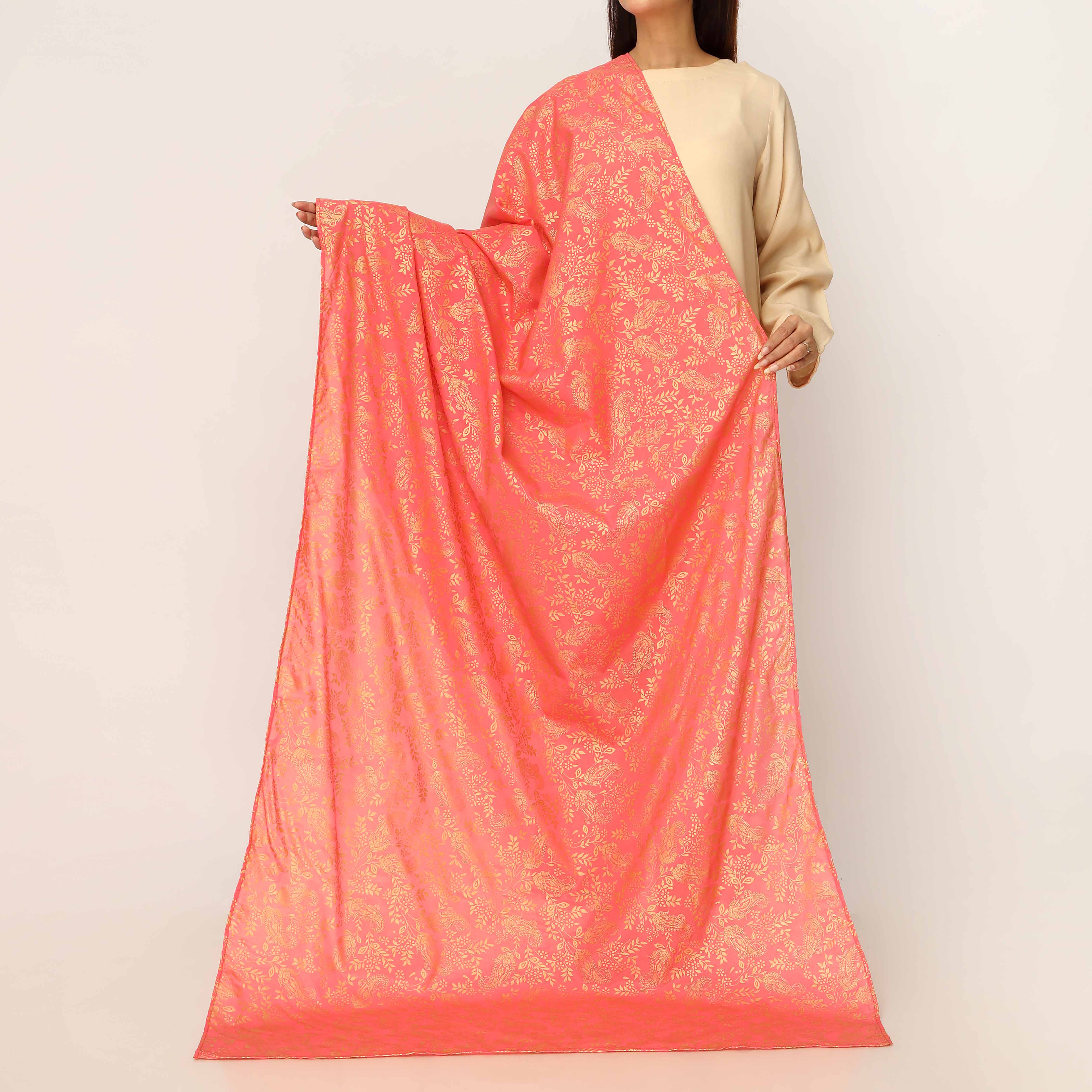 Red Plain Chiffon Dupatta PD5502 - Image 2