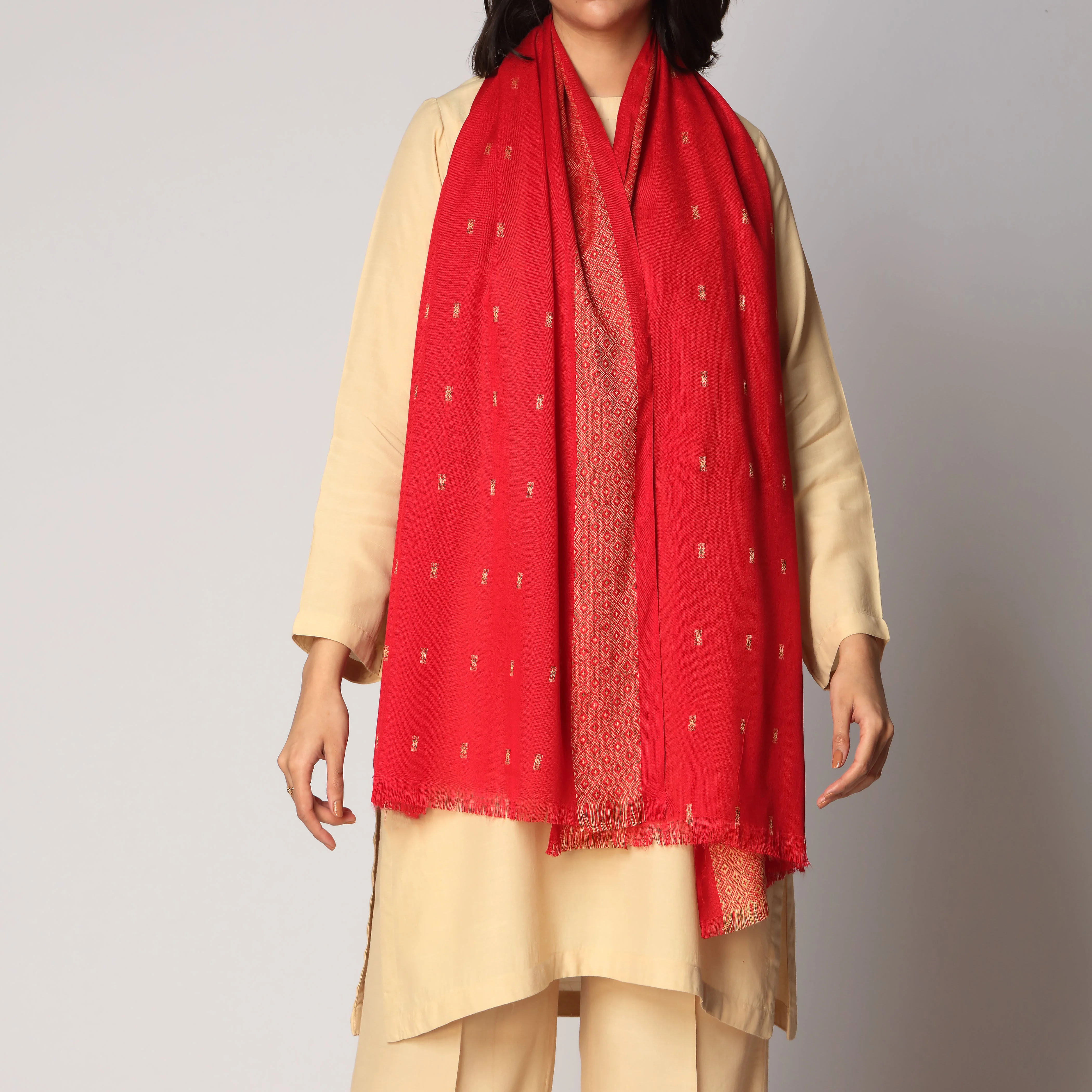 Red Zari Border Stole PS3766 - Image 2