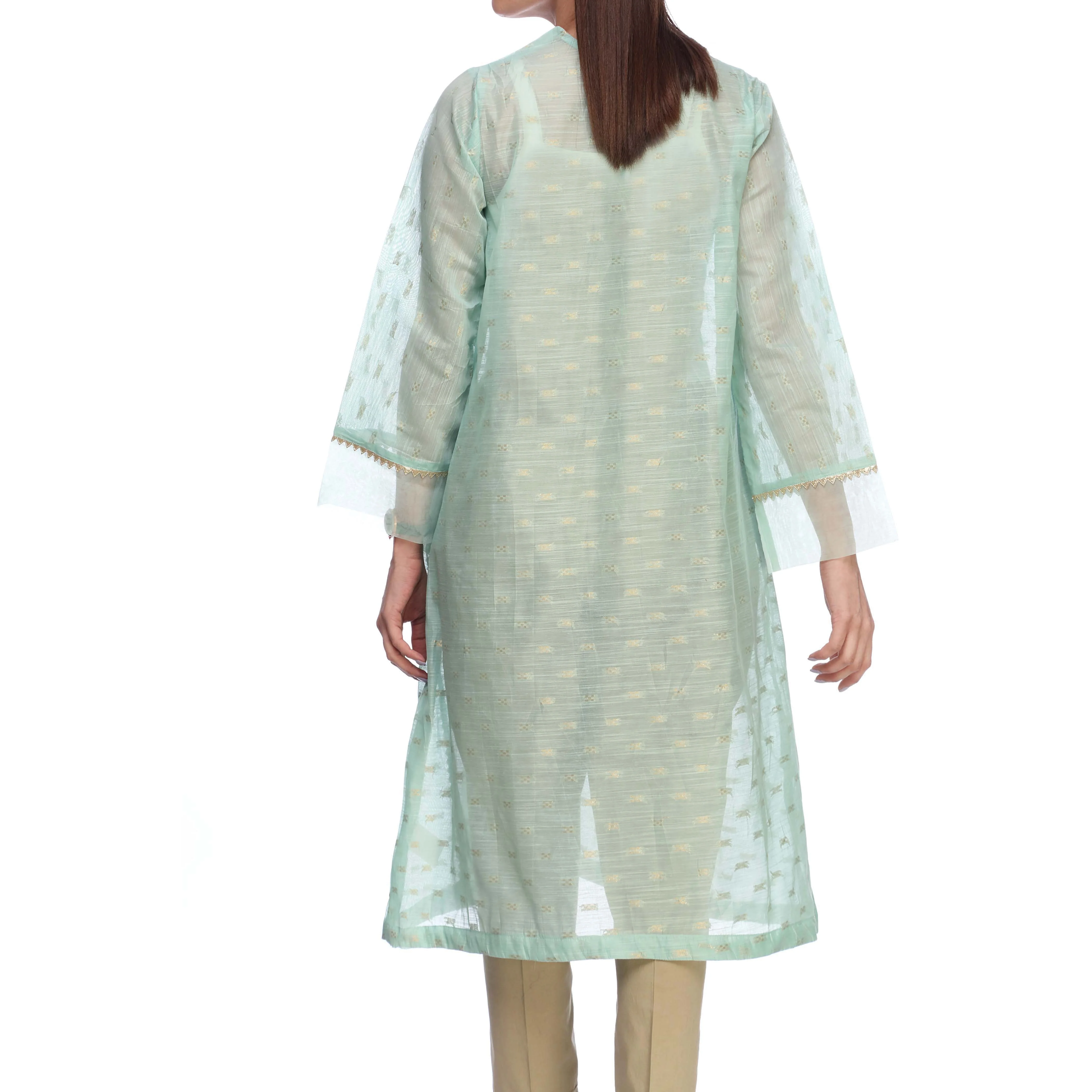 Seagreen Color Embellished Cotton Zari Shirt PS2245 - Image 3