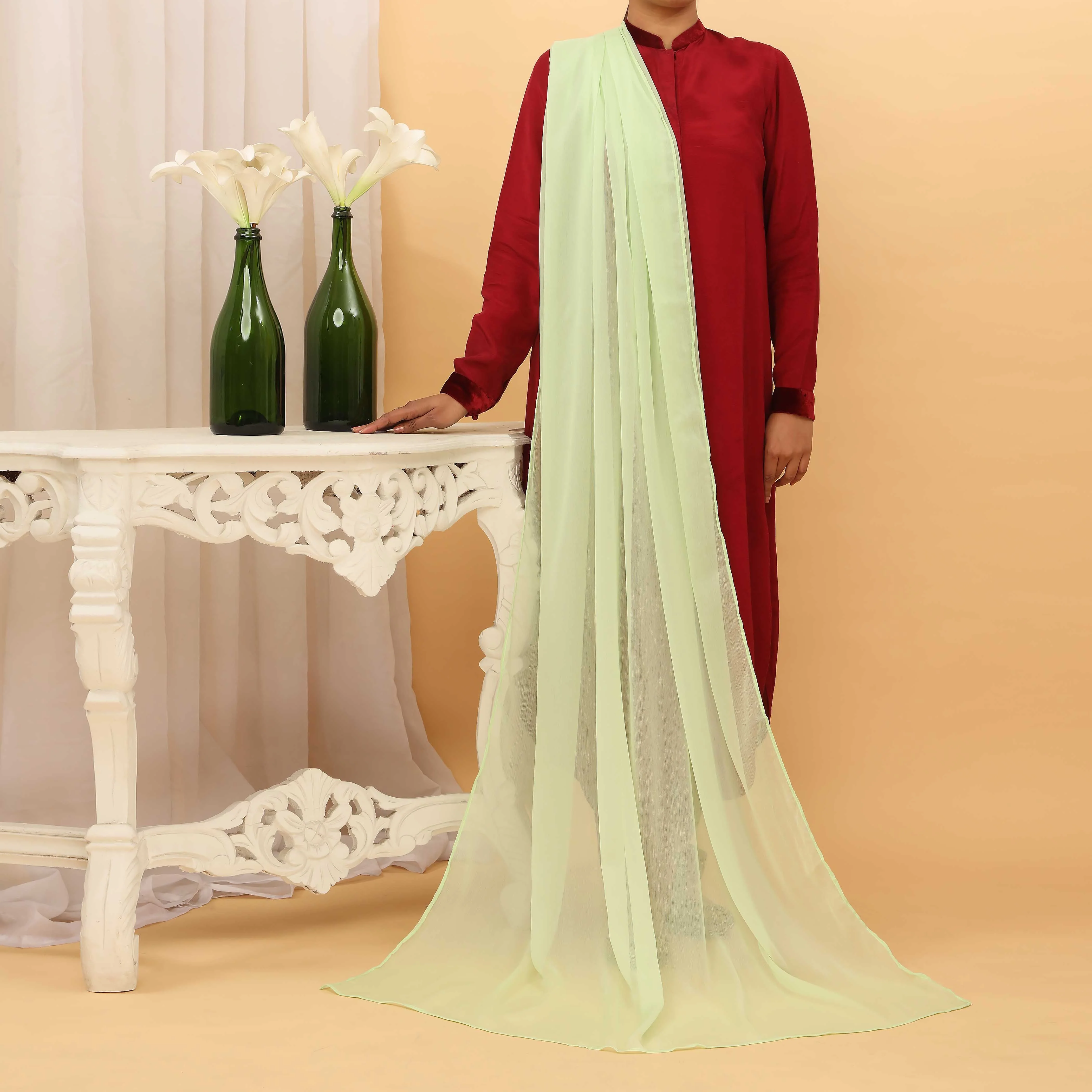 Seagreen Plain Chiffon Dupatta PD5377 - Image 2