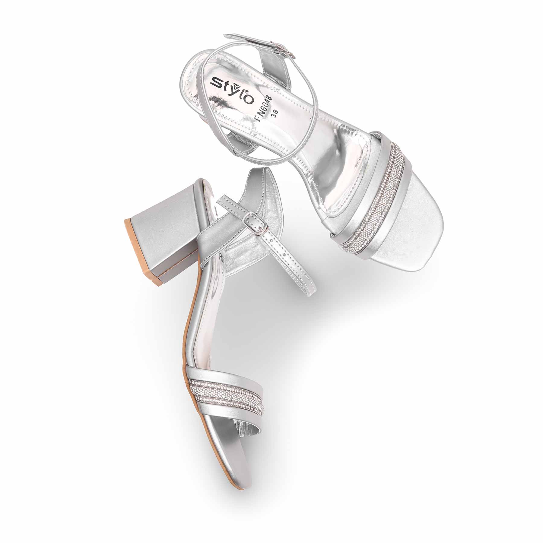 Silver Block Heel Sandal FN6048 - Image 5