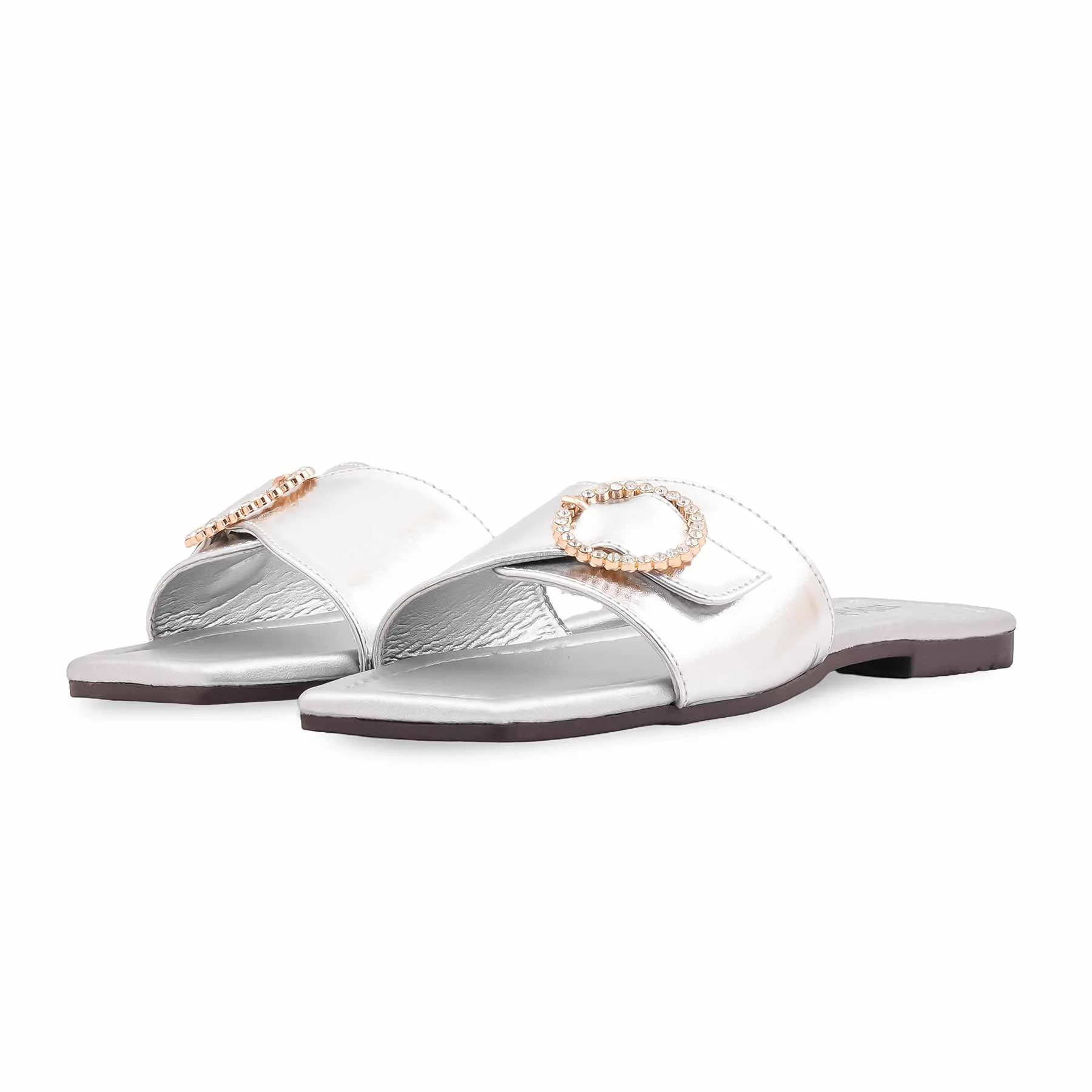 Silver Casual Slipper For Ladies CL2257 - Image 4