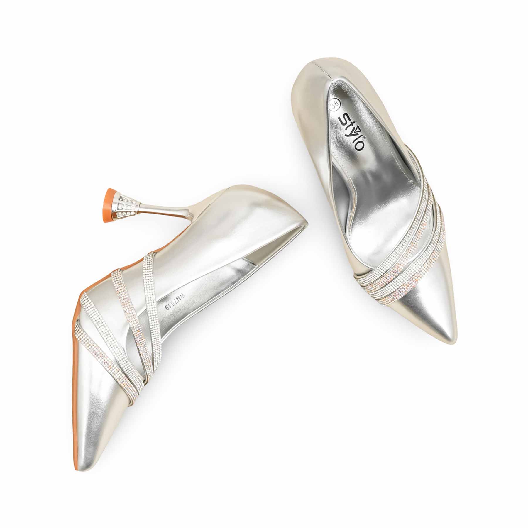 Silver Fancy Bridal Court Shoes WN7519 - Image 5