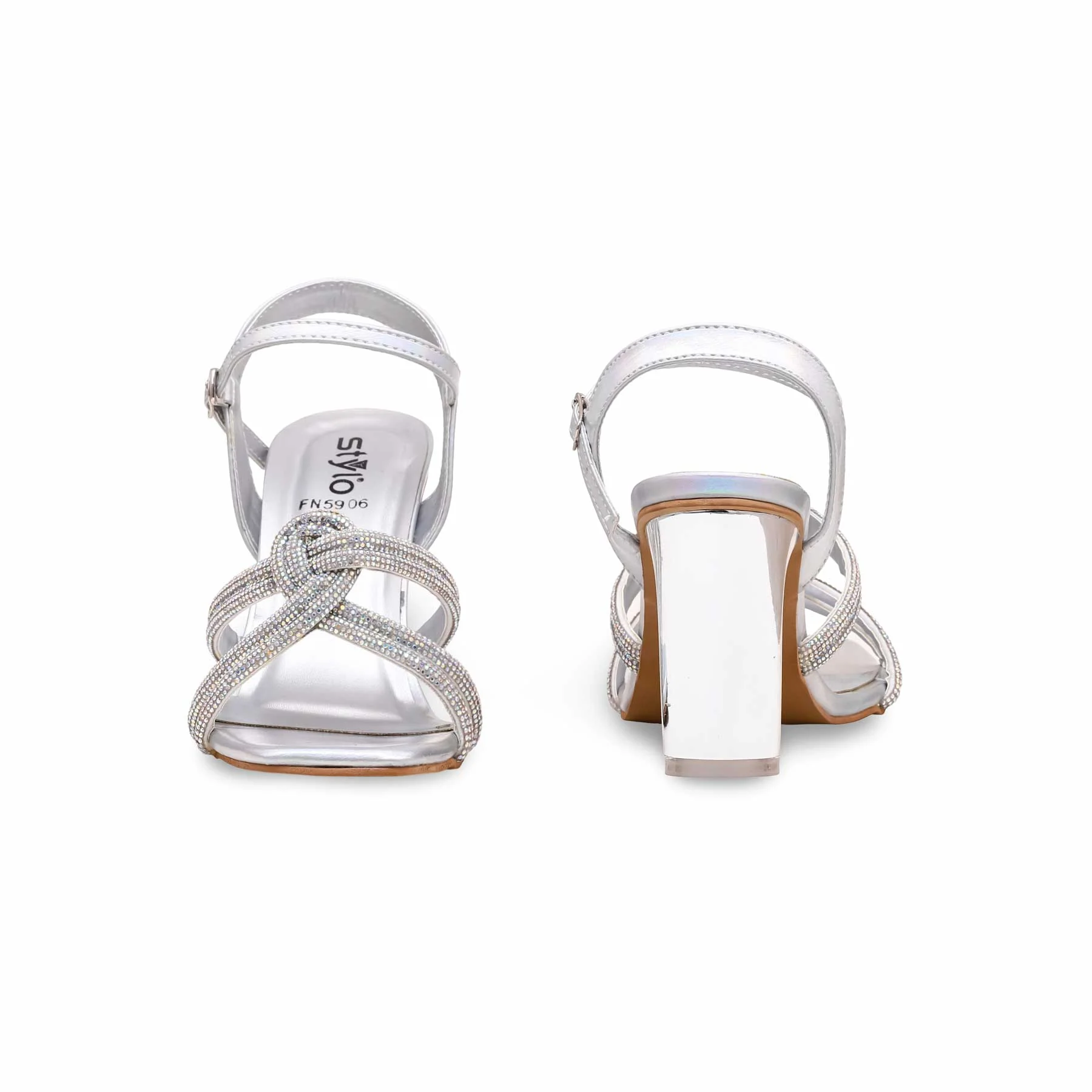 Silver Fancy Block Heel Sandal FN5906 - Image 4