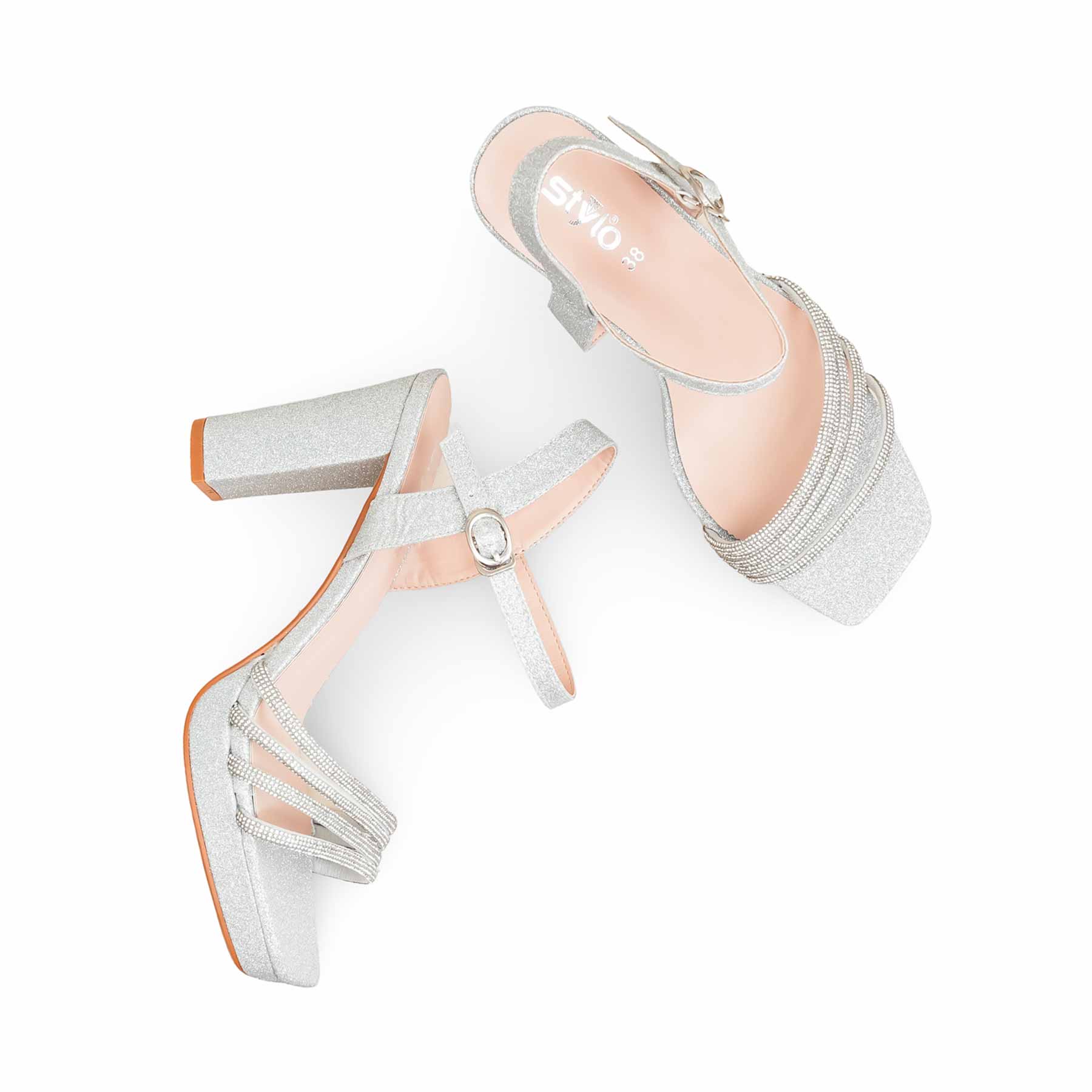 Silver Fancy Bridal Sandal FN6243 - Image 5
