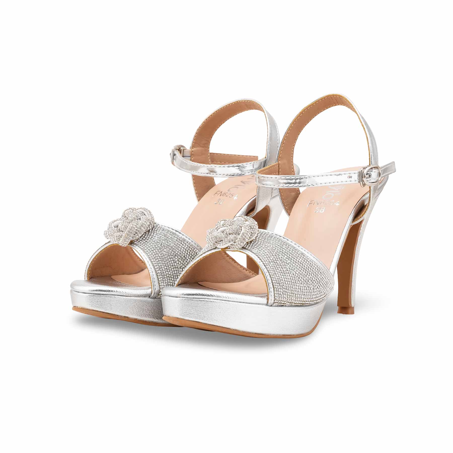 Silver Fancy Bridal Sandal FN6254 - Image 3