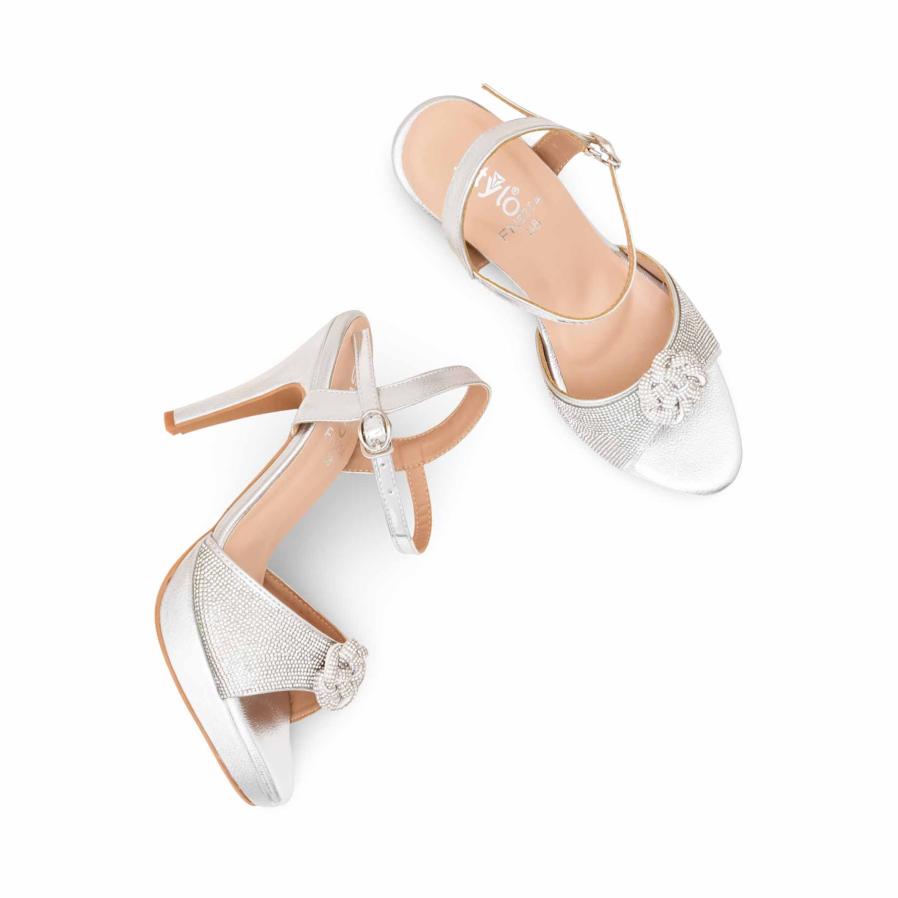 Silver Fancy Bridal Sandal FN6254 - Image 5