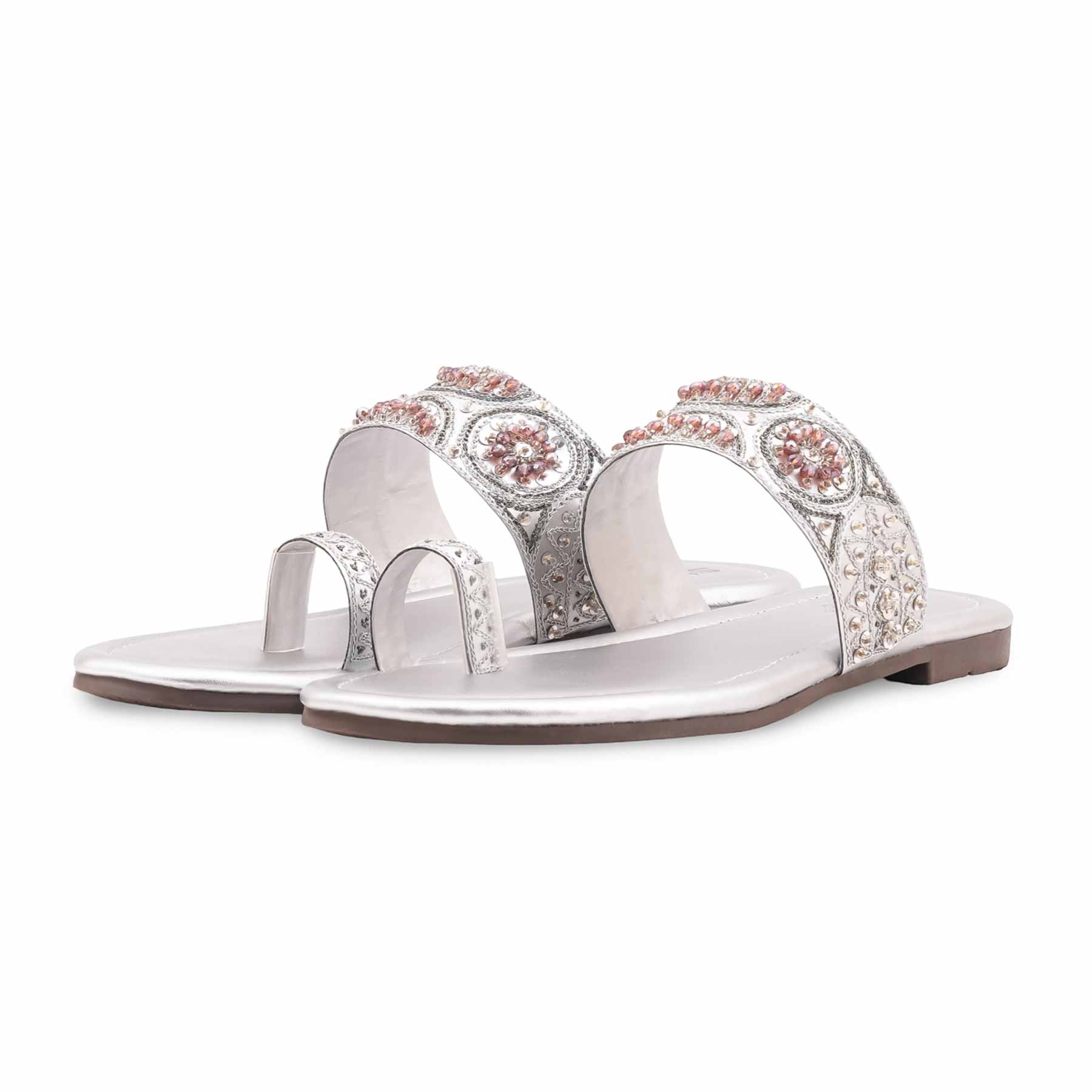 Silver Fancy Chappal For Ladies EC0249 - Image 3
