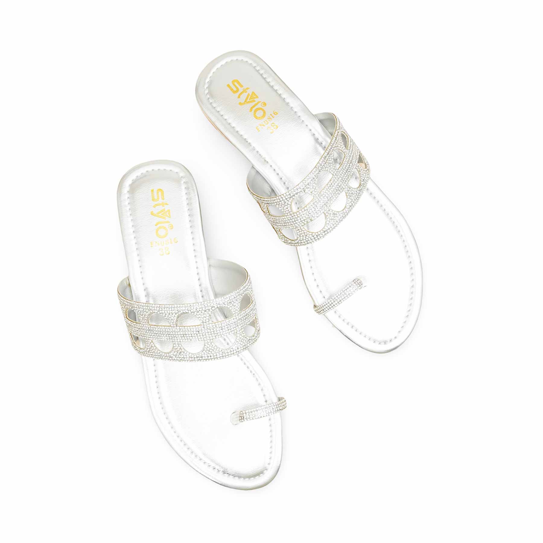 Silver Fancy Chappal For Women FN0816 - Image 5