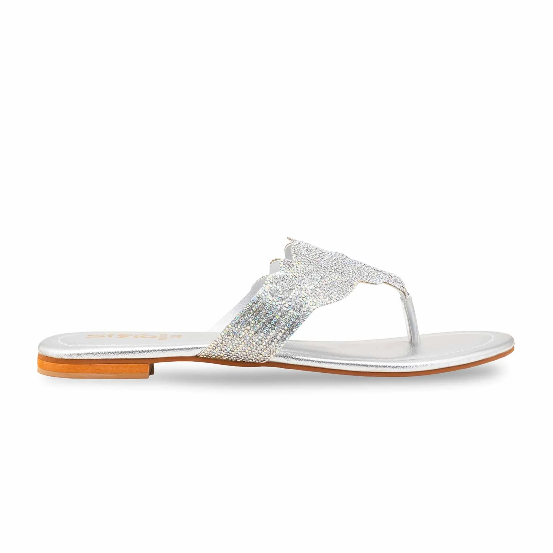 Silver Fancy Chappal For Women FN0827 - Image 2