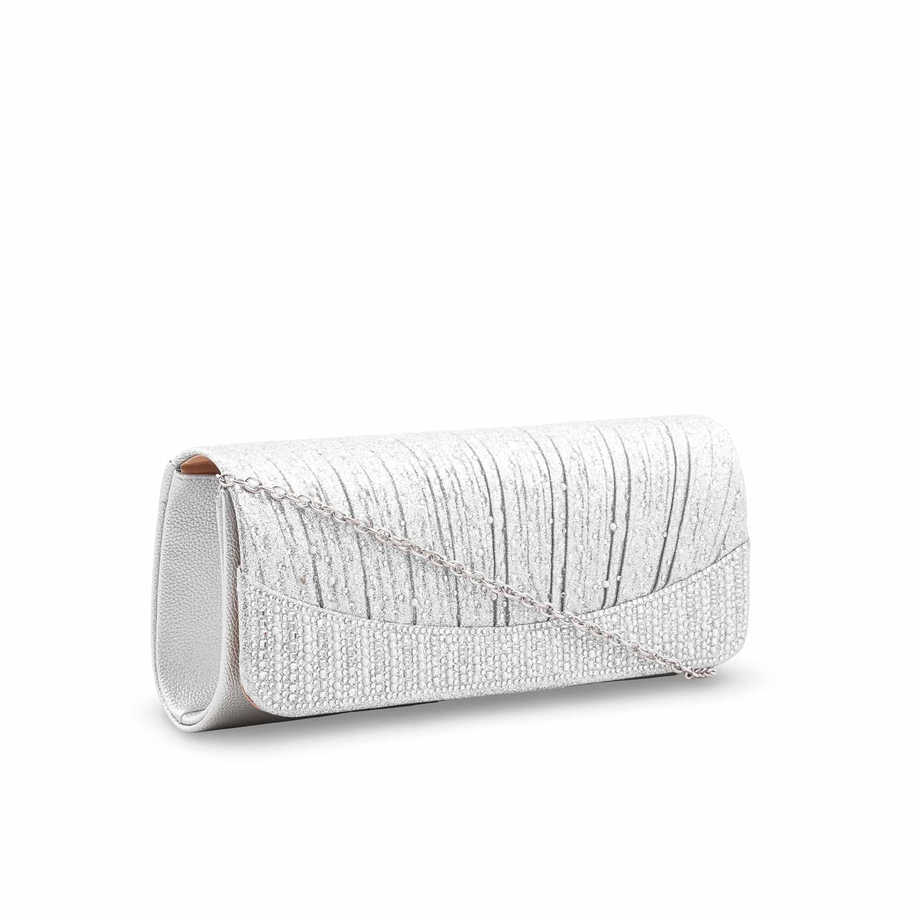 Silver Fancy Clutch For Ladies P24409 - Image 3