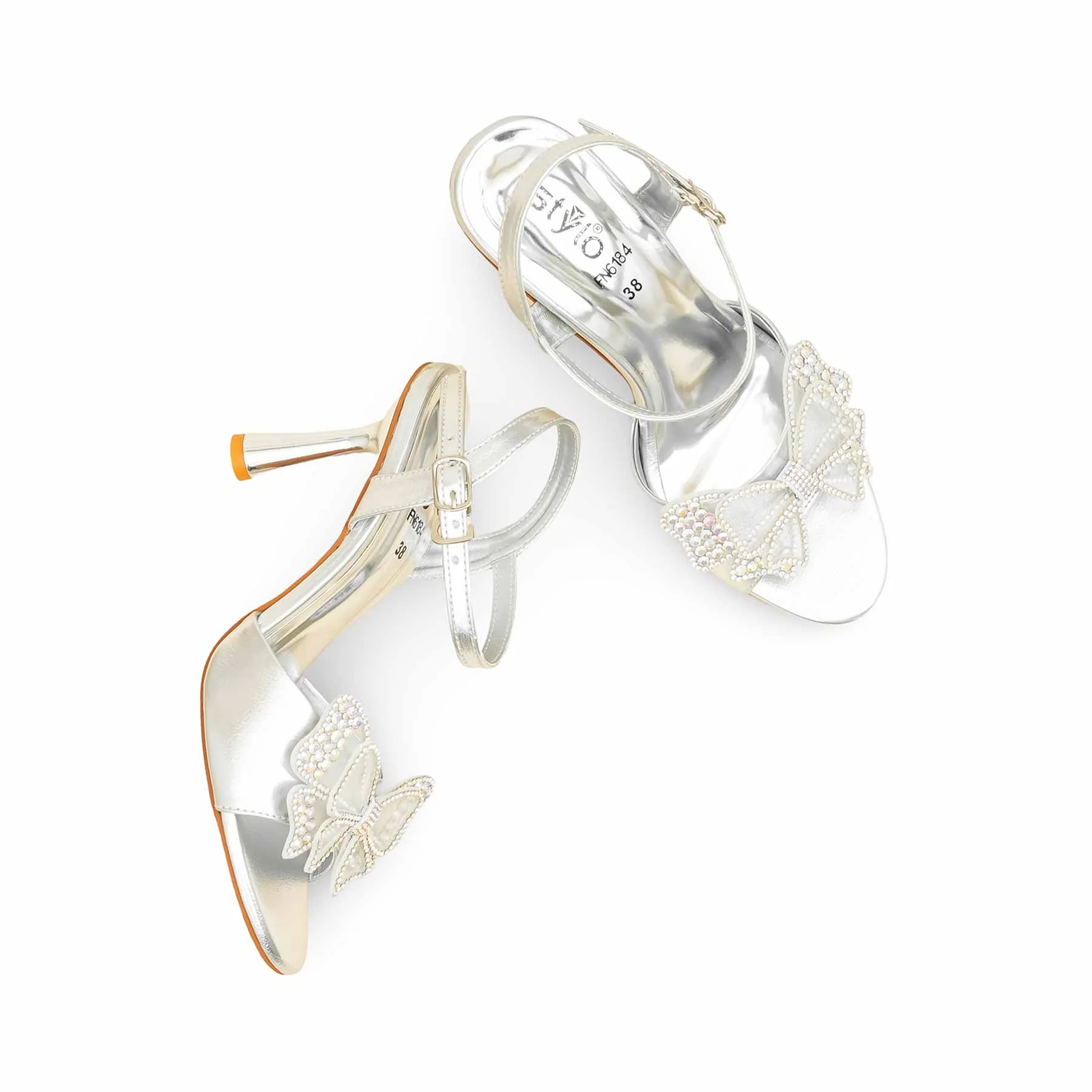 Silver Fancy Bridal Sandal FN6184 - Image 5